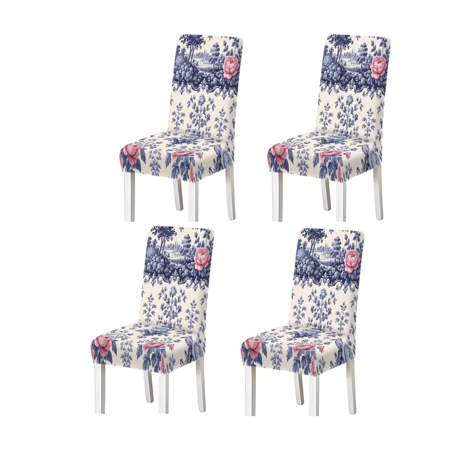 KXUAUV Elegant Blue White Chinoiserie Peony Print Stretch Dining Chair Covers, 2/4/6 PCS For Home Kitchen Party Seat Protectors for Restaurant Hotel Party(4PCSChair cover)