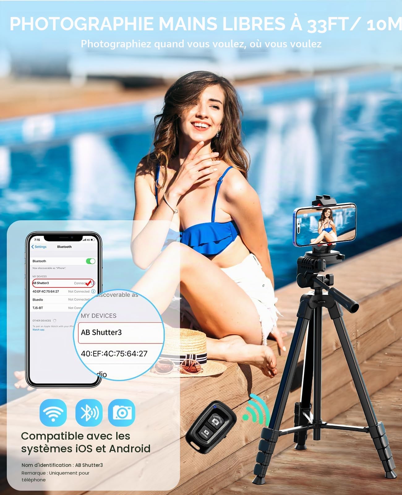 MACTREM 170cm/67 Trépied Aluminium iPad iPhone Tablette avec Télécommande | Pour Appareil Photo, Tête Amovible, Voyage, Youtube, Vidéo, Selfie, TikTok, Vlogging, Léger, Live-Stream, Studio, Make-up