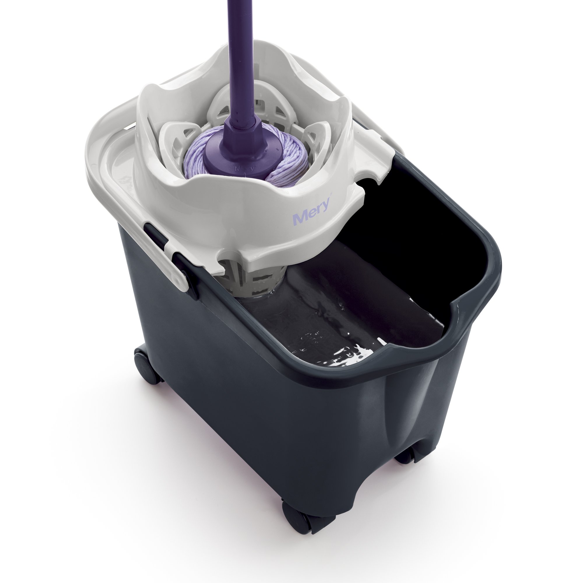 Mery | Cubo con Escurridor Automático | Cubo Fregona con Ruedas | Capacidad: 14L | Polipropileno | Acero | Gris Claro y Gris Oscuro