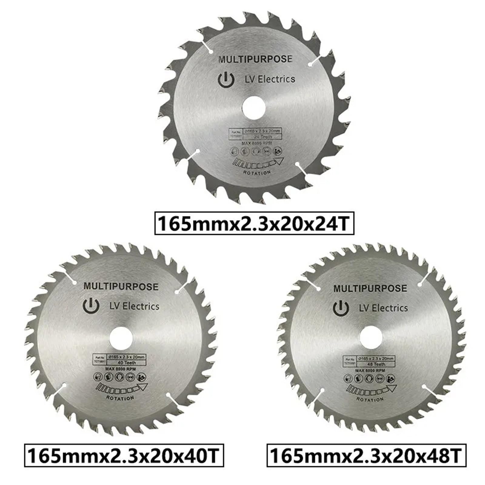 165mm Circular Saw Blade TCT Carbide Saw Blade For Woodworking Cutting Tools Wood Cutting Disc 24/40/48/60T(3pcs 165x2.3x20)