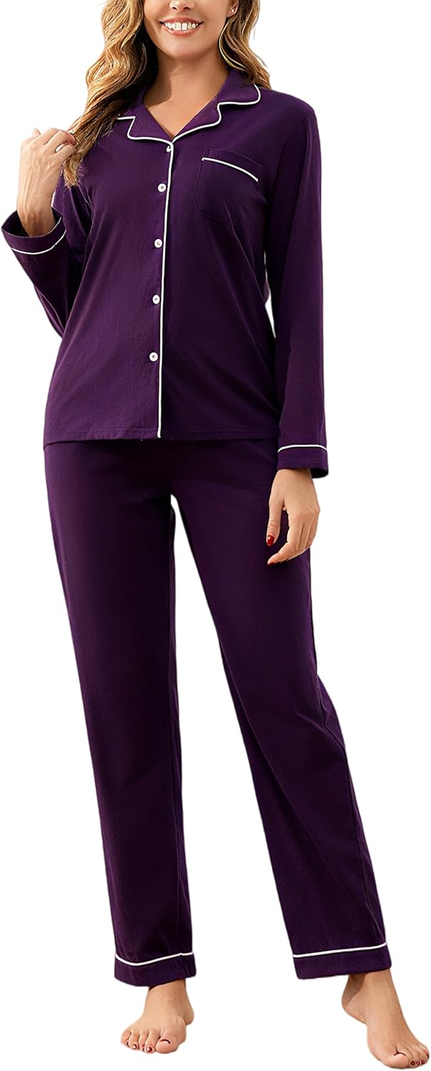 100% Cotton Pajama Sets for Women 2 Piece Long Sleeve Button Down Pjs Soft Comfy Ladies Sleepwear Lounge Sets S-XL