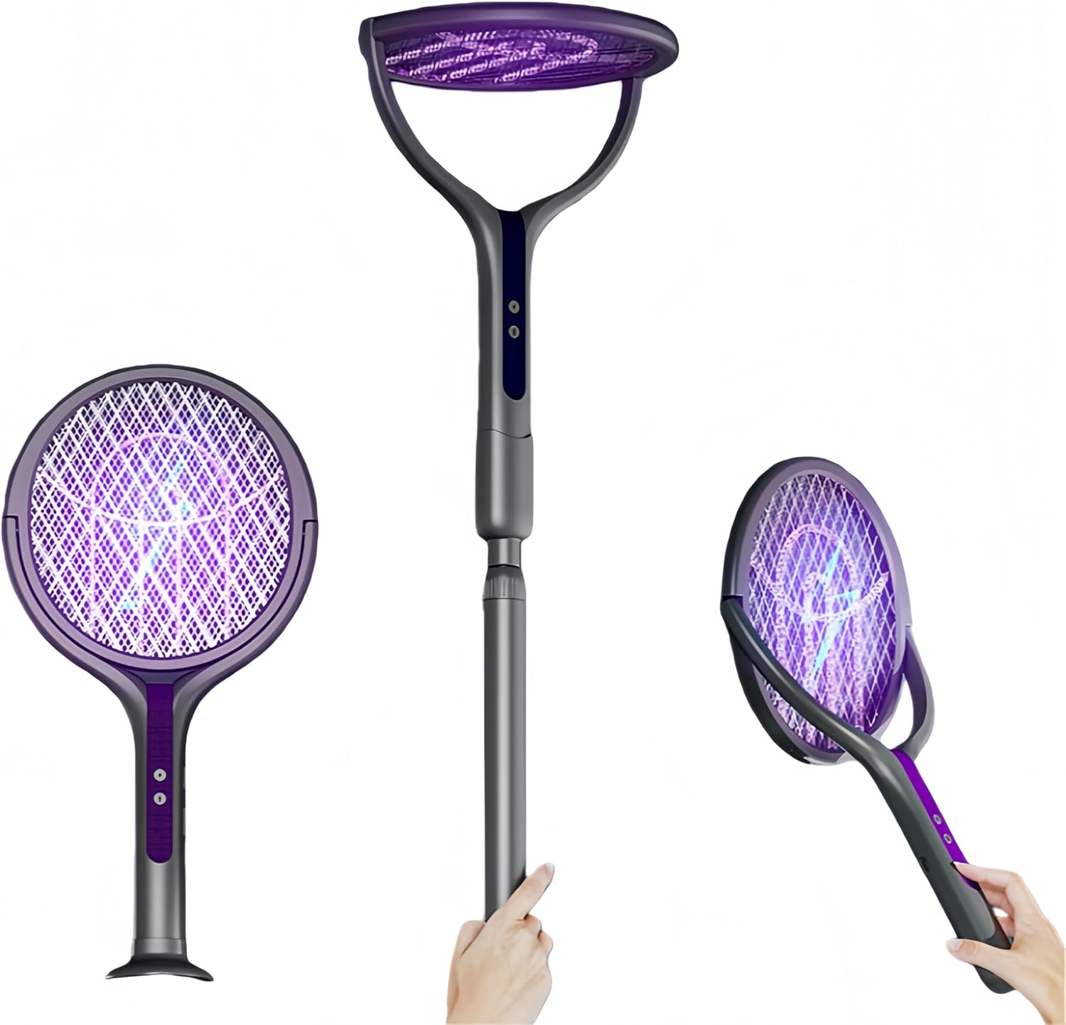 Munyee Hua Rechargeable Electric Mosquito Swatter with Extendable Handle, 2‑in‑1 Bug Swatter for Home, Garden and Outdoor Use