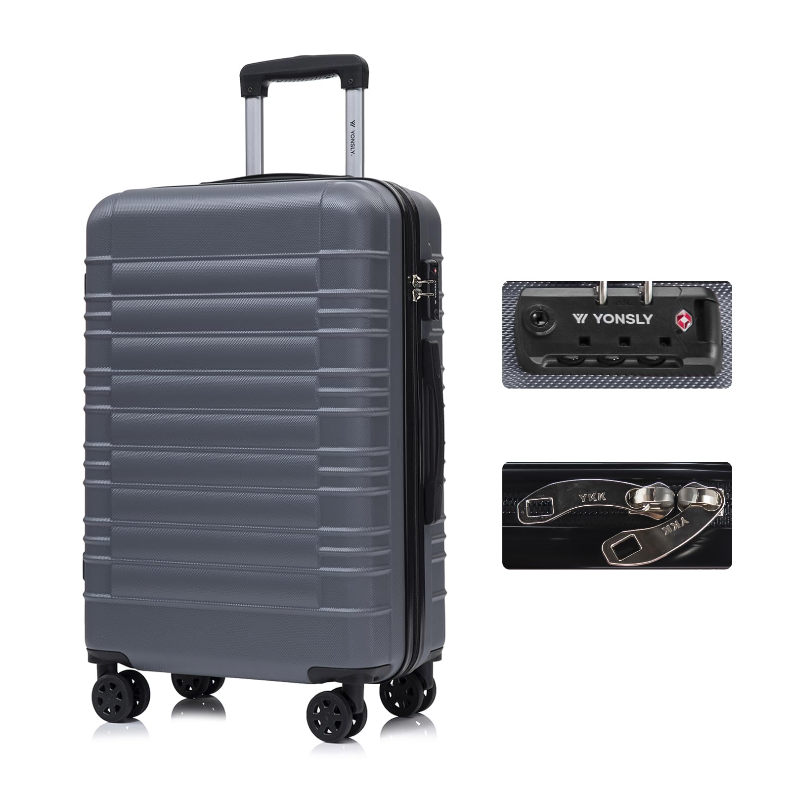 YONSLY Trolley Koffer Set, Reisekoffer, Rollkoffer Handgepäck, Kabinkoffer Suitcase, Gepäckset mit 360° Rollen, Hartschalenreisekoffer, Zahlenschloss, Gummigriff