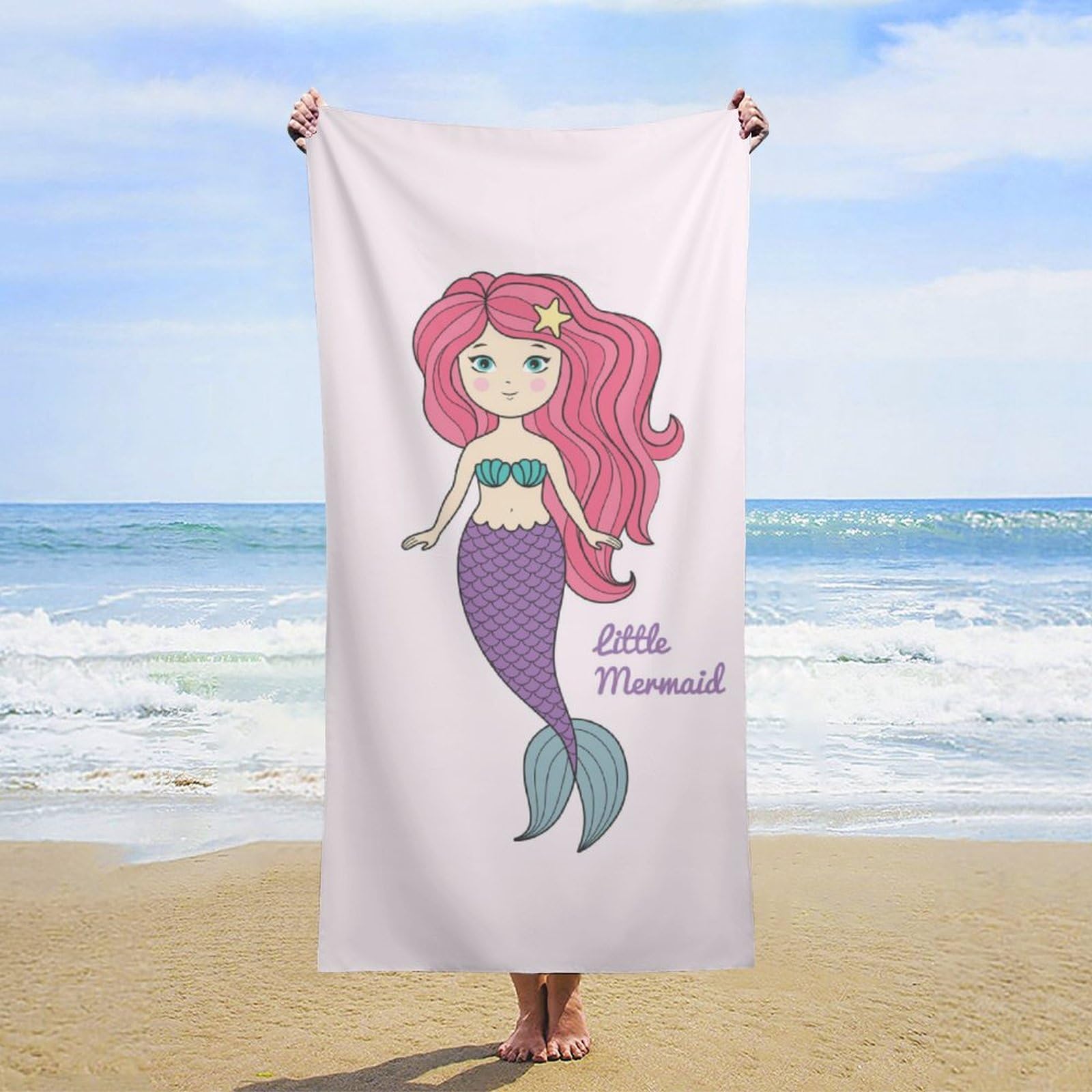 VODRM Mermaid Beach Towel 32x52 Inches - Microfiber Quick Dry, Cute Tail Design, Sand Free, Lightweight For Pool & Travel