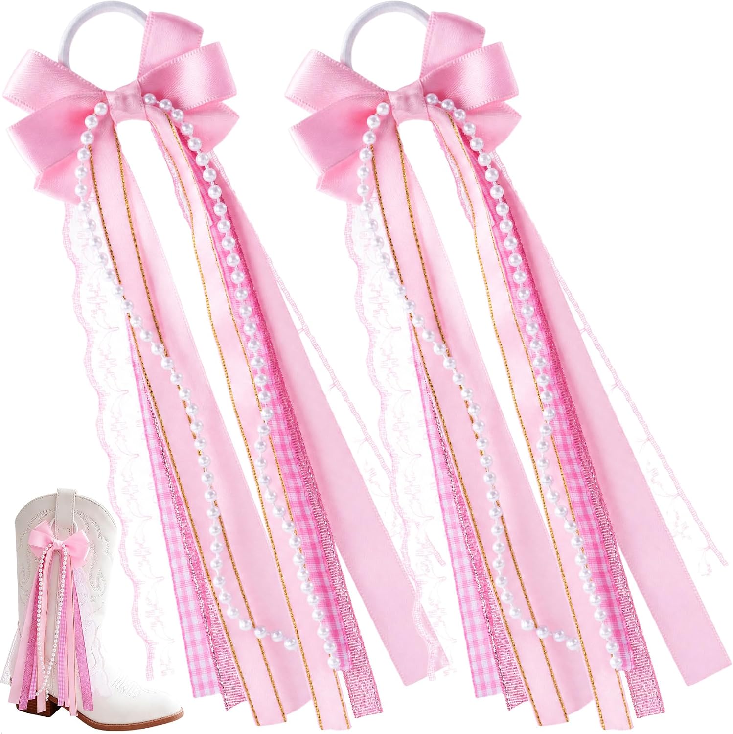 2pcs Pink Boot Bows, Multi-Layer Satin Ribbon Bows for Boots