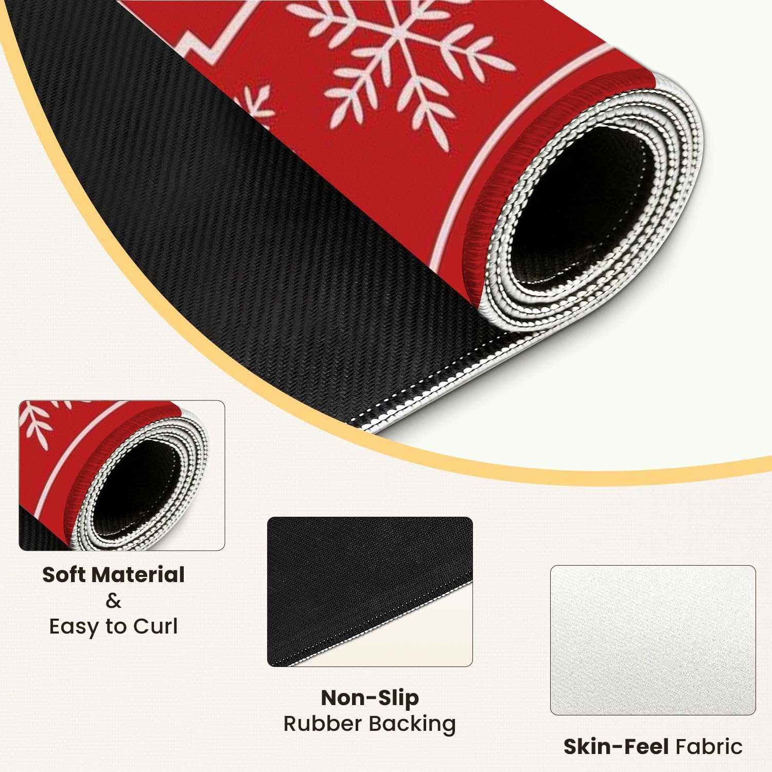 Mahjong Mat for Table White Snowflake Red Decorative Borders 31.5" x 31.5" Non-Slip Noise-Reducing Game Mat Premium Mahjong Accessories for Poker Dominoes Board Games