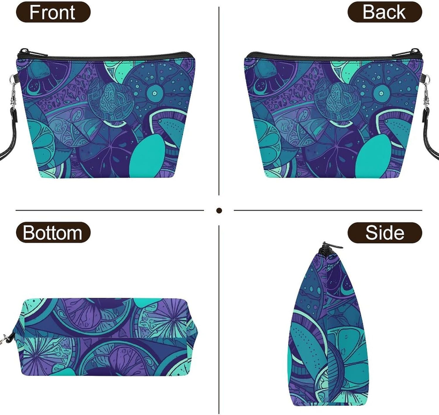 Blue Teal Lemon Travel Makeup Bag Large Capacity Toiletry Bag image 3
