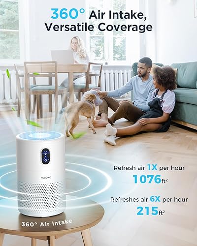 Miniatura 7 de MOOKA H13 True HEPA Purificador de aire para mascotas de dormitorio con temporizador, limpiador de filtro de aire para polvo, humo, olor, caspa y