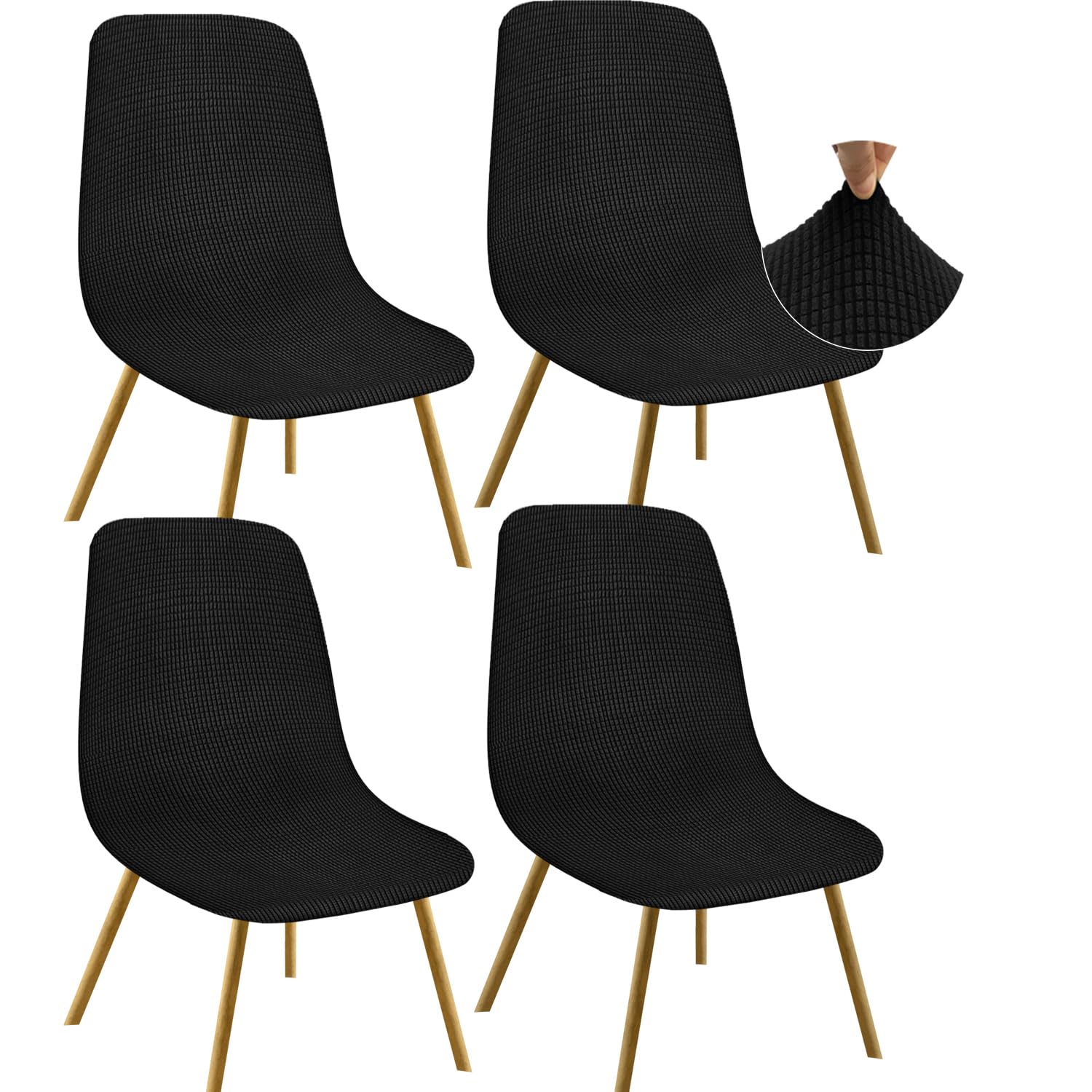 Granbest Jacquard Thickened Elastic Dining Chair Covers, Low Back Chair Slipcovers for Hotel, Banquet, Wedding, Party Decoration (Set of 4, Checks Black)