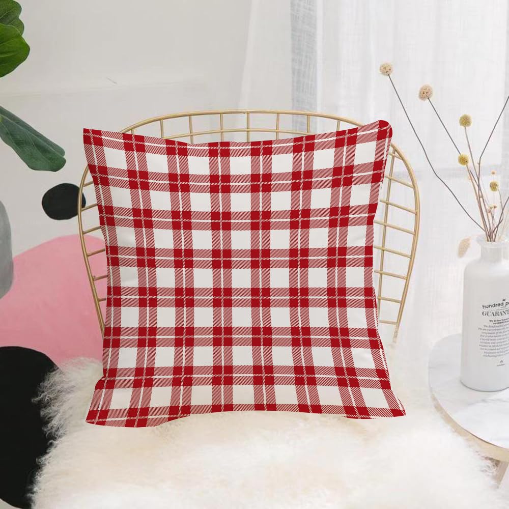 HYOSXW Cushion Cover,Throw Pillow Case Home Decorative for Living Room Bedroom Sofa Chair 16X16 Inch,Red Plaid,Checkered Squares and Stripes Abstract Geometric Arrangement Quilted,Pillowcase 40X40cm