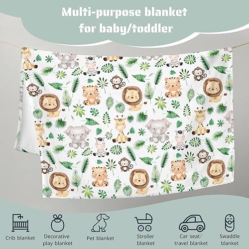 Miniatura 5 de HawSkgFub Safari Jungle - Manta de bebé con plantas y animales africanos, regalo para niños, manta de franela con hojas de palmera tropical, manta