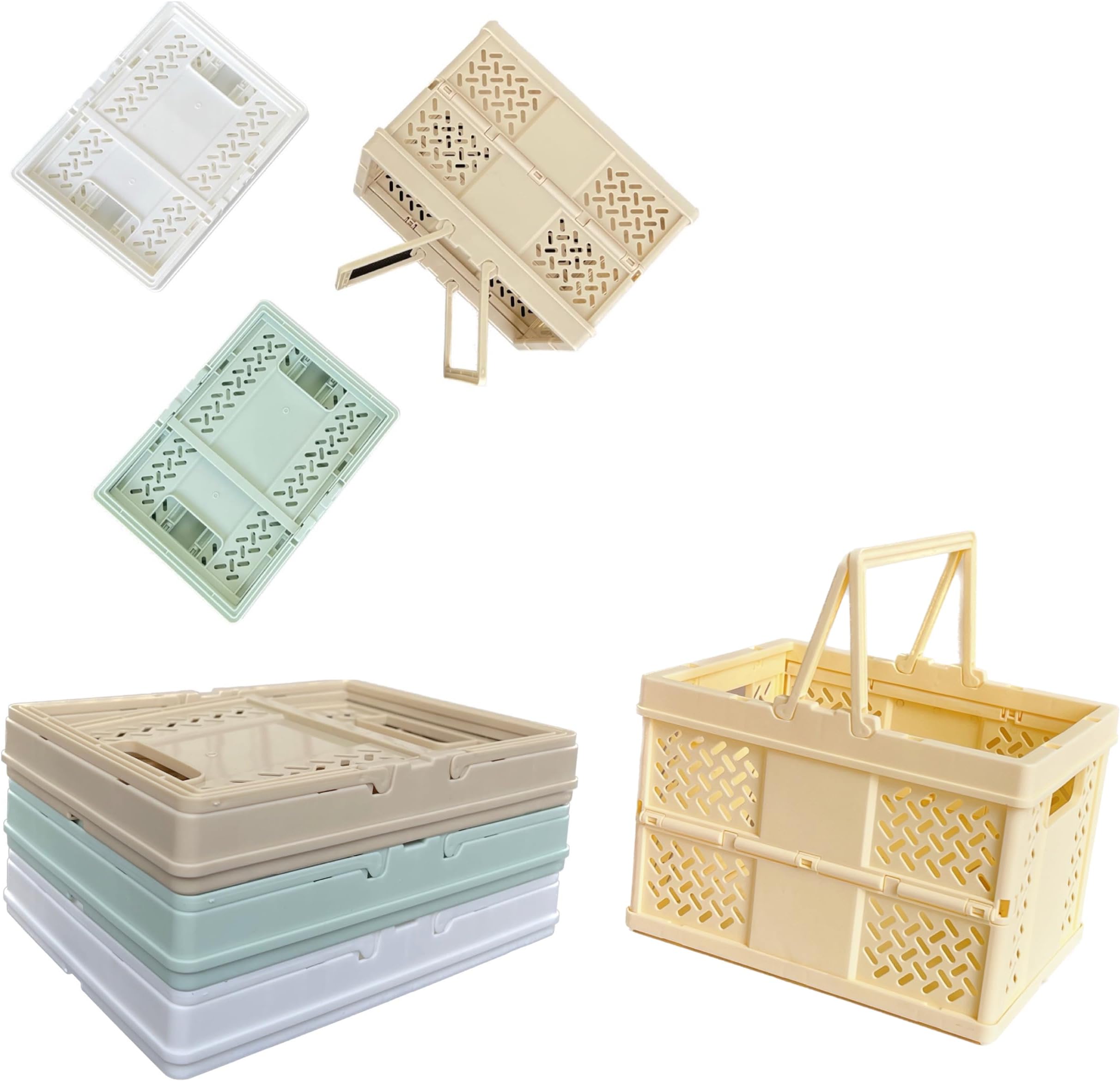 Gallery Willsea 4-Pack Plastic Baskets with Holder Durable and Reliable Folding Storage Crate Ideal for Home Kitchen Classroom Makeup Organizer and Office Organization Bathroom Storage