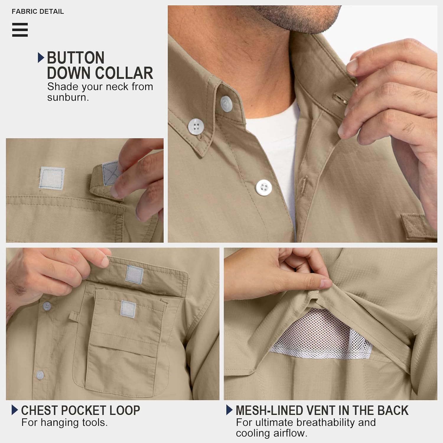 Men's UPF 50 Short Sleeve Safari Shirts,Sun Protection Quick Dry Outdoor Fishing Hiking Gardening Shirt 5016,Khaki,3XL - Image 5
