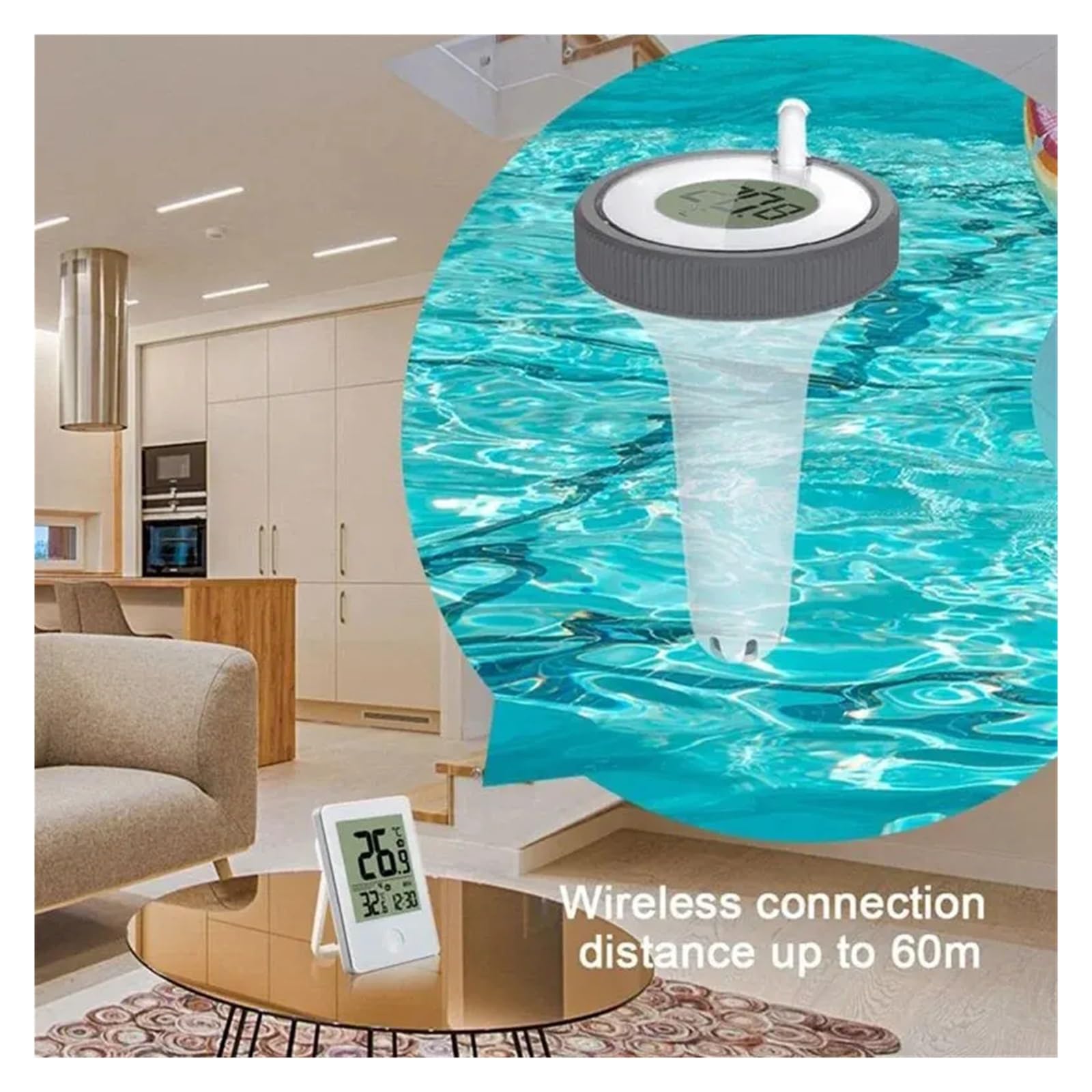 Termómetro digital flotante for piscinas, baños, acuarios y lavabos