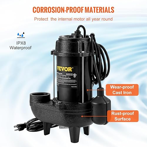Miniatura 4 de VEVOR Bomba de sumidero de 34 HP bomba de aguas residuales sumergible de hierro fundido 5880 GPH