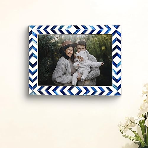 Miniatura 5 de Handicrafts Home Marco de fotos de mosaico chevron  Marco de fotos hecho a mano con incrustaciones de hueso de 4 por 6 para decoración de mesa y