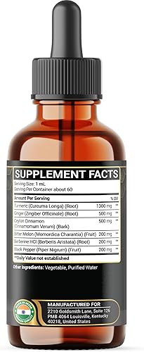 Miniatura 8 de Penhoment Curcumina líquida de cúrcuma 6 en 1 con jengibre, extracto de berberina, canela de Ceilán, melón amargo, pimienta negra, extracto de