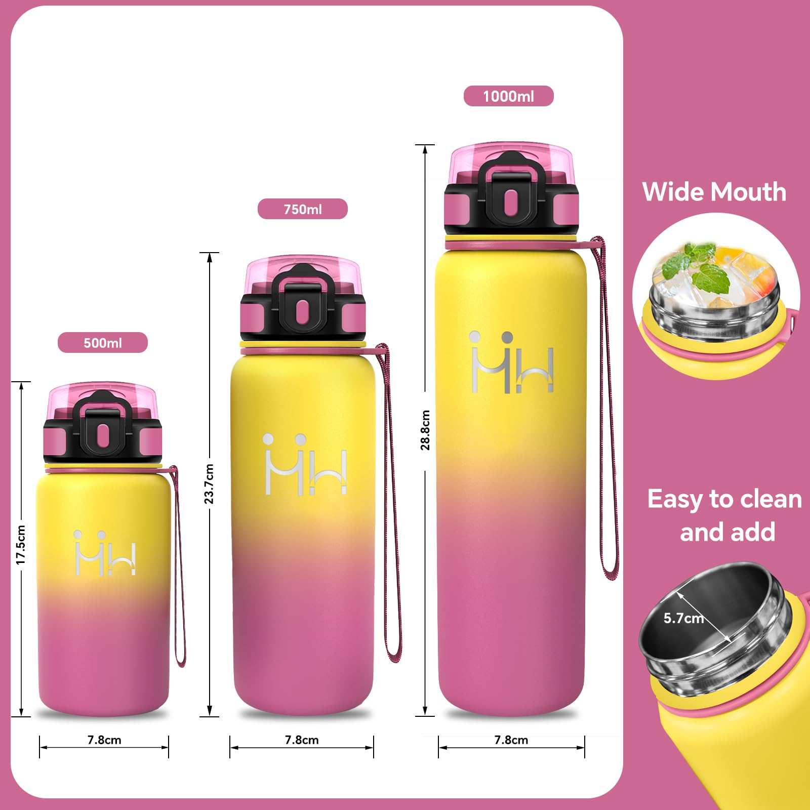Borraccia Termica, Borraccia 750 ml, Senza BPA, Borraccie con Cannuccia, Senza Perdite, Bottiglia Termica, Acciaio Inossidabile 18/8, Borracce per Campeggio, Scuola, Ufficio, Viaggio