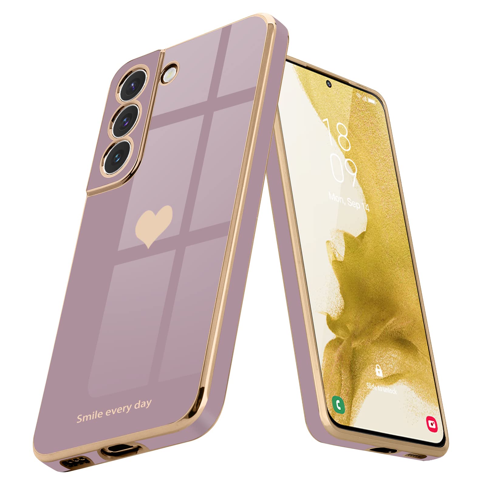 Teageo Kompatibel mit Samsung Galaxy S23 Hülle, Süße Herzmuster Mädchen Handyhülle Luxuriös Galvanisierte Glitzer Weich TPU Kameraschutz Kratzfest Stoßfest Schutzhülle für Galaxy S23 Schutzhülle