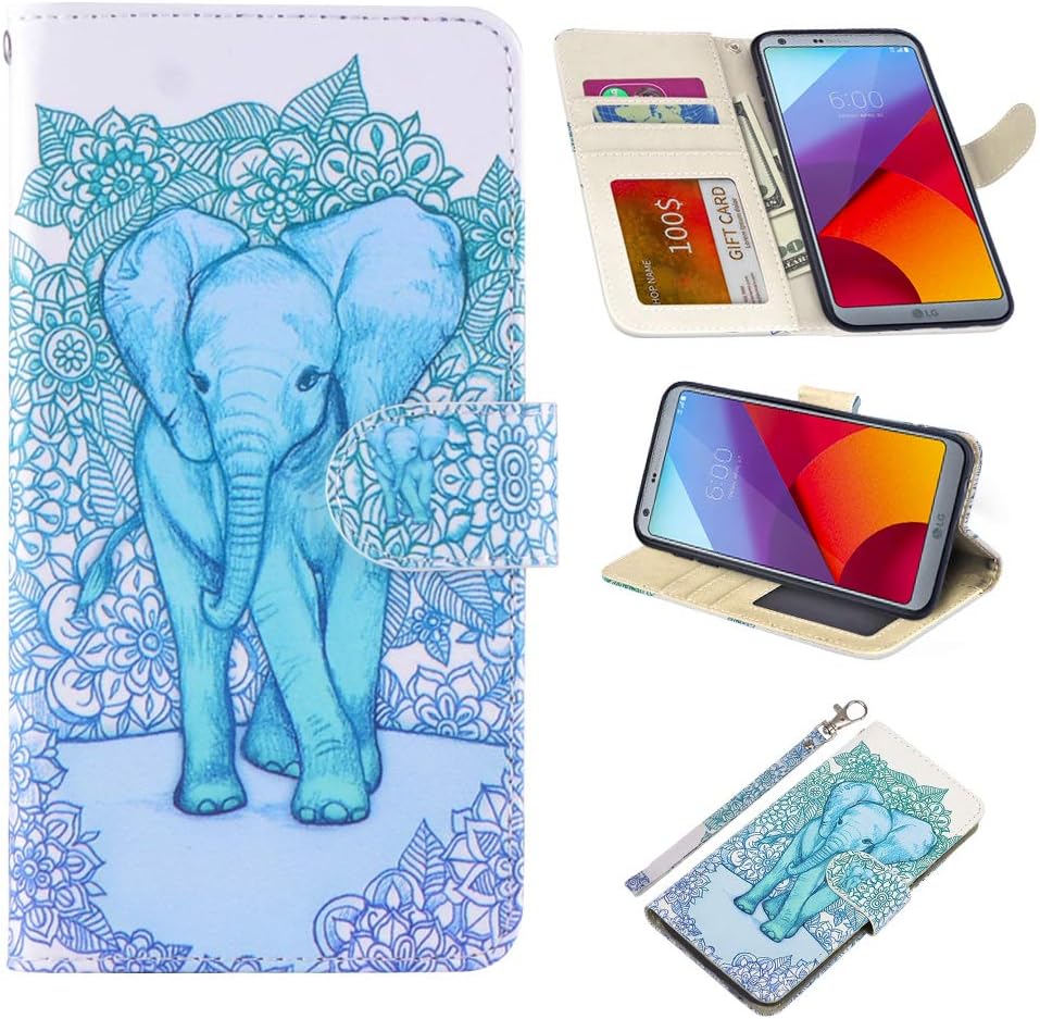 UrSpeedtekLive LG G6 Case, LG G6(2017) Premium PU Leather Wristlet Flip Wallet Case Cover with Card Slots & Stand-Elephant(Official Micklyn Le Feuvre Product)