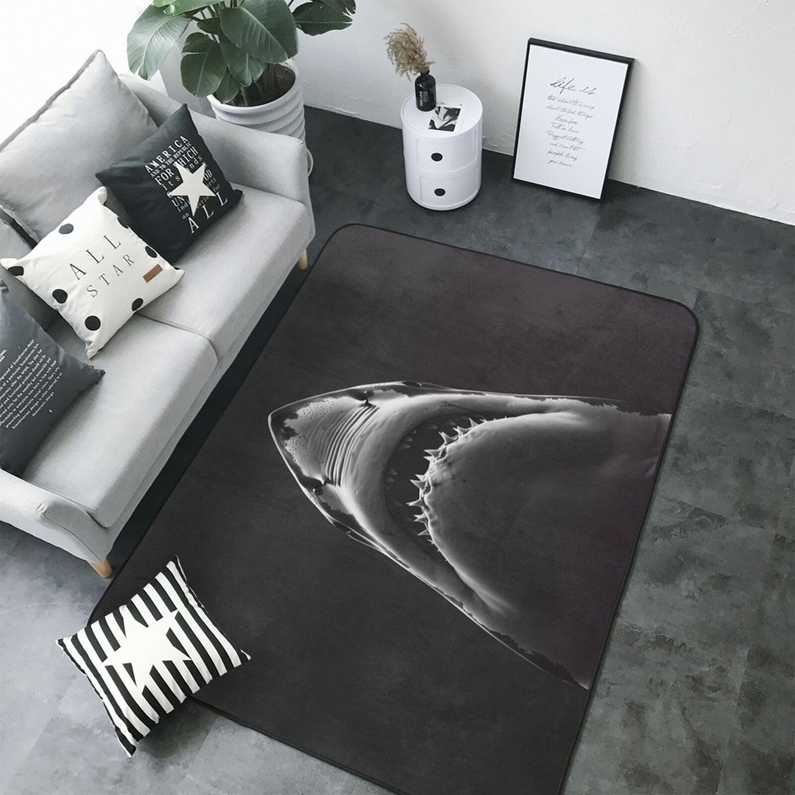 Tapis d'intérieur doux motif requin avec finitions soignées pour salon