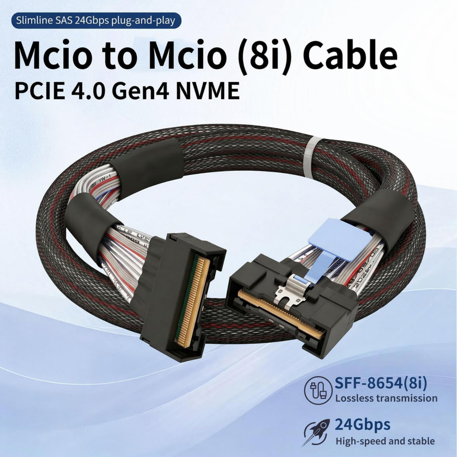 NUEAYMS Cable de datos de servidor SFF-8654 con interfaz MCIO 8X, cable interno de 0, 5 M para transferencia de datos bidireccional en construcciones de hardware de almacenamiento