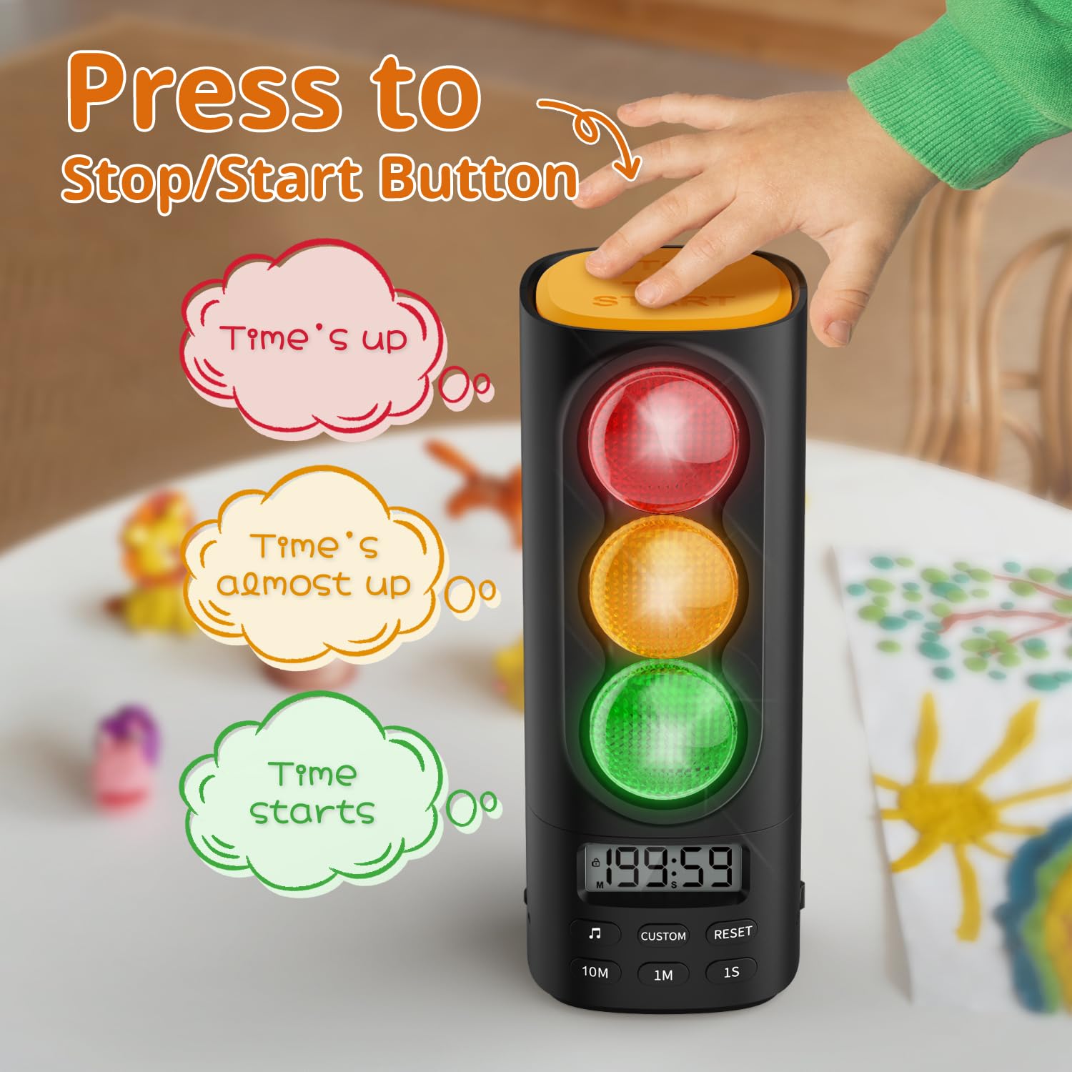 Sygnalizacja świetlna wizualny audio cyfrowy timer, regulacja głośności wyświetlacza LCD, z 4 dzwonkami, dla dzieci, klasy, domu, kuchni, gry, odliczanie, pauza, funkcja pamięci, ładowarka