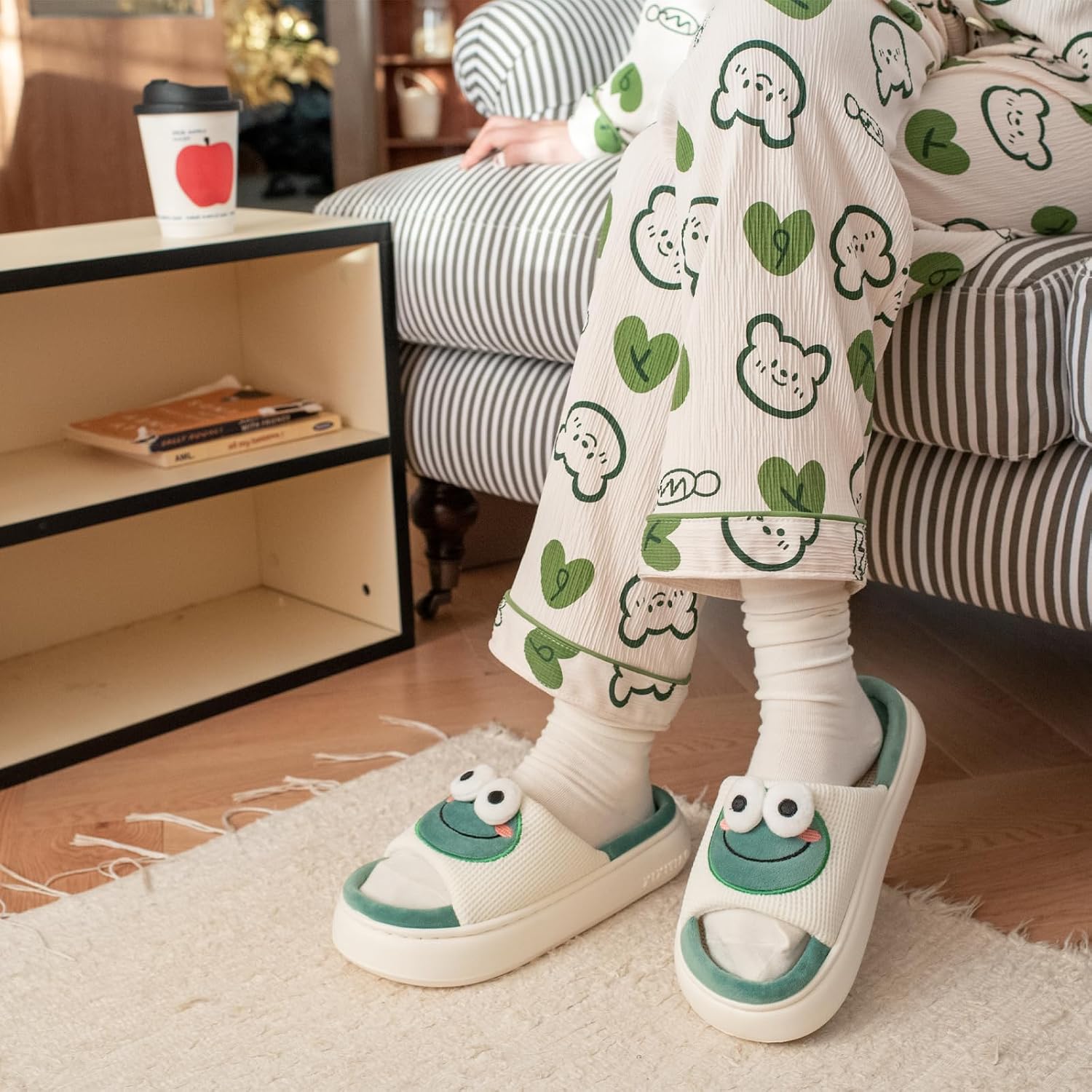 XIXITIAO Cow Slippers for Women/Men Indoor, Cute Cartoon Animal House Shoes, Comfortable Cotton Linen Bedroom Kawaii Cloud Slides