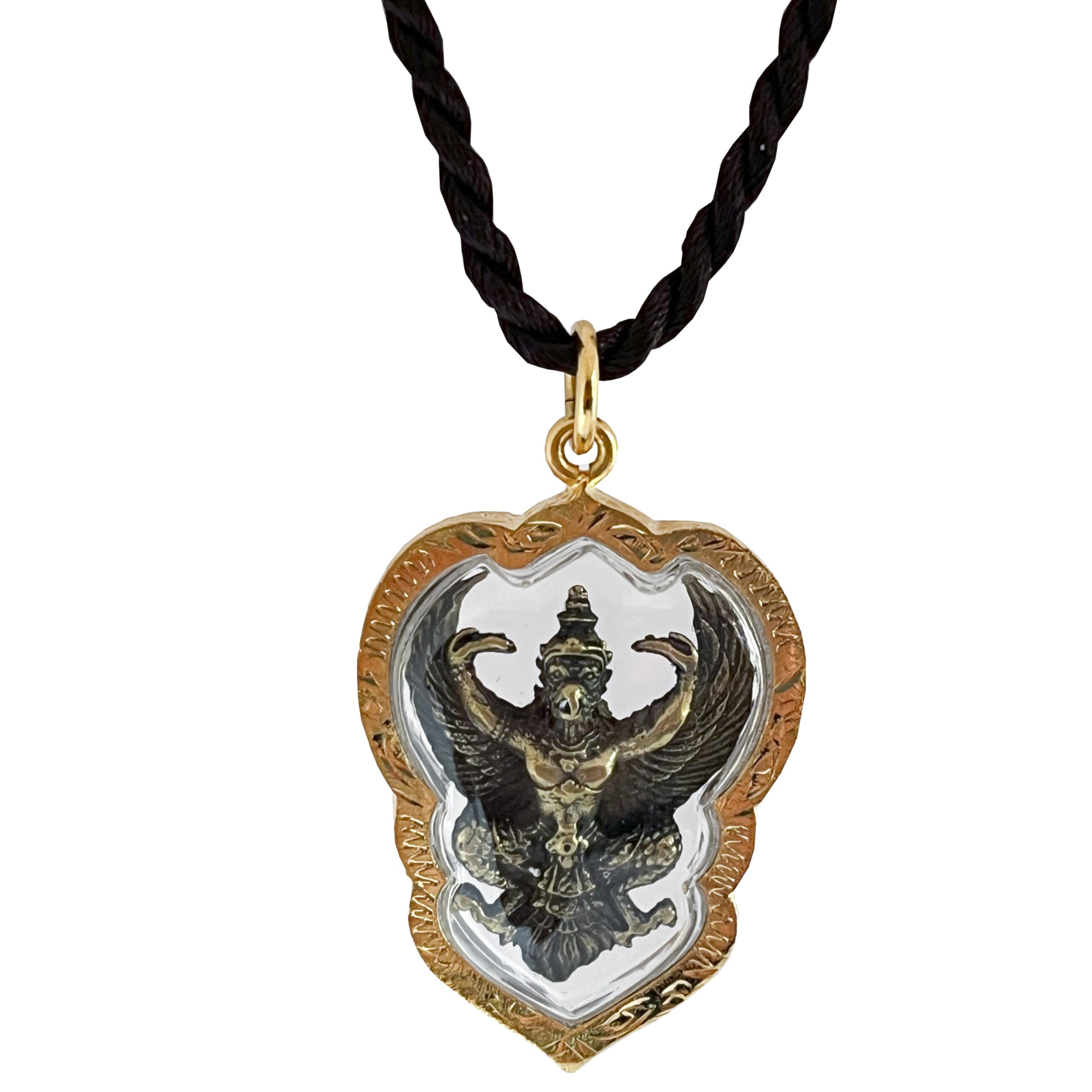 Artschatz Golden Amulet Garuda. Khagesvara, Vahana of Vishnu, Suparna, Thai Buddha Pendant