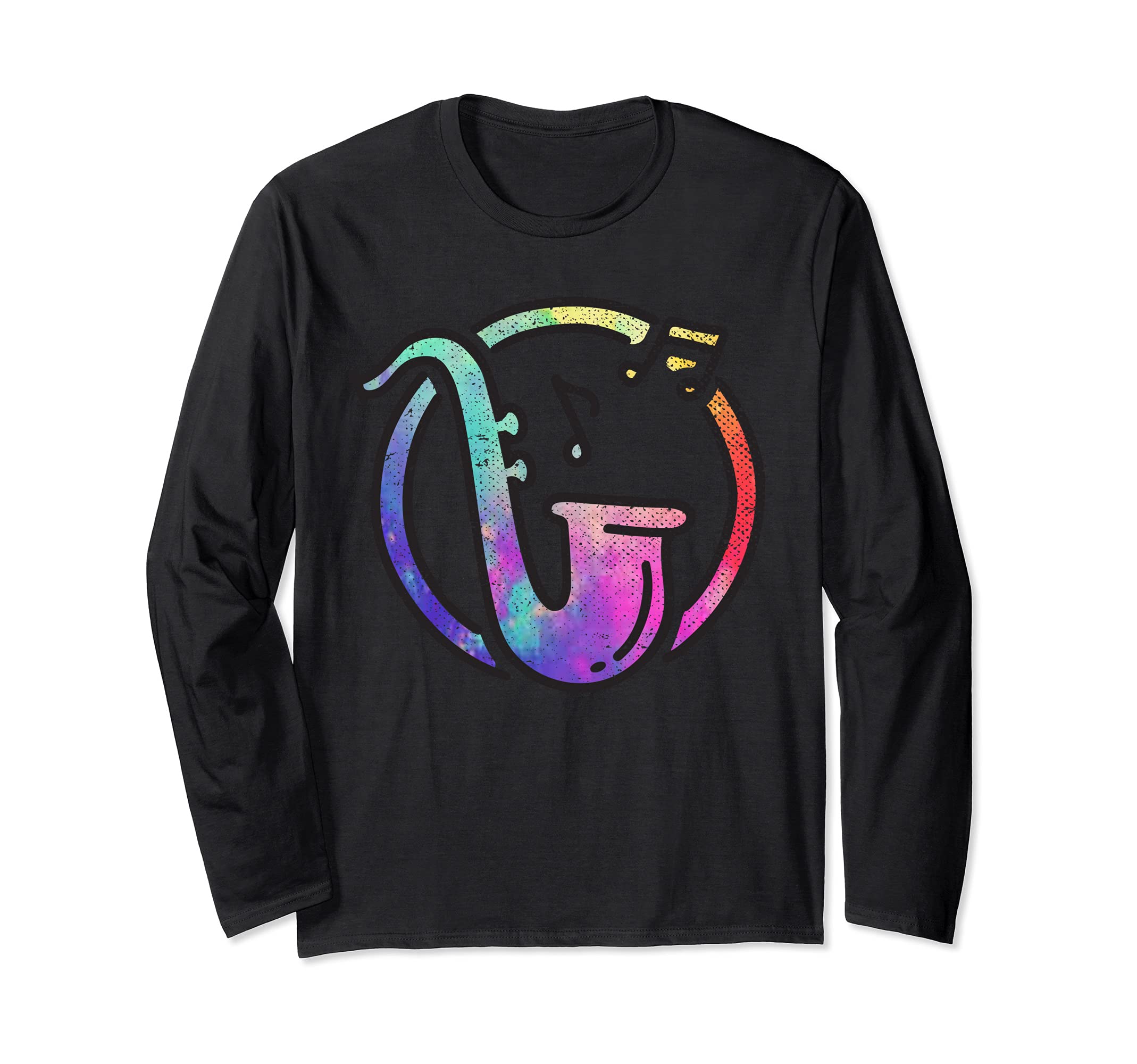 Jazz Musical Instrument Saxophonist Colorful Saxophone Long Sleeve T-Shirt, Black