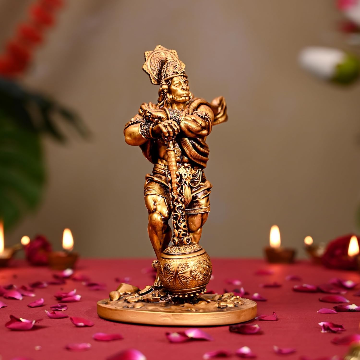 Artarium Rzeźba z żywicy Bahubali Lord Hanuman, symbol odwagi i wiary, idealna na deskę rozdzielczą samochodu, do domu, świątyni lub biura, idealny prezent religijny na parapetówkę - 7.48 cala