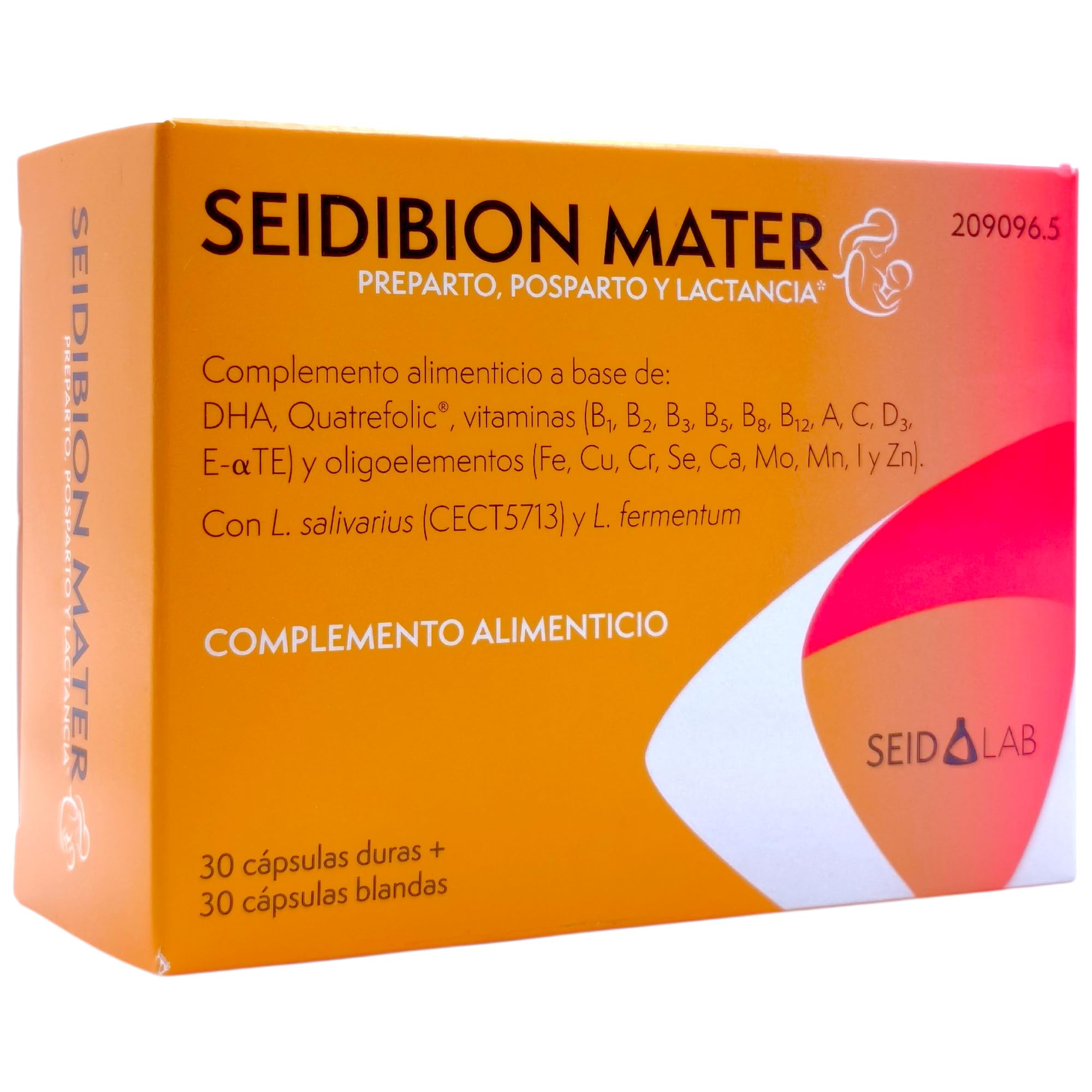 Seid Lab Seidibion Mater 60 Cápsulas - Suplemento Multivitamínico para Embarazo y Lactancia - Con Quatrefolic®, Yodo, Omega-3 DHA, Probióticos, Hierro y Minerales