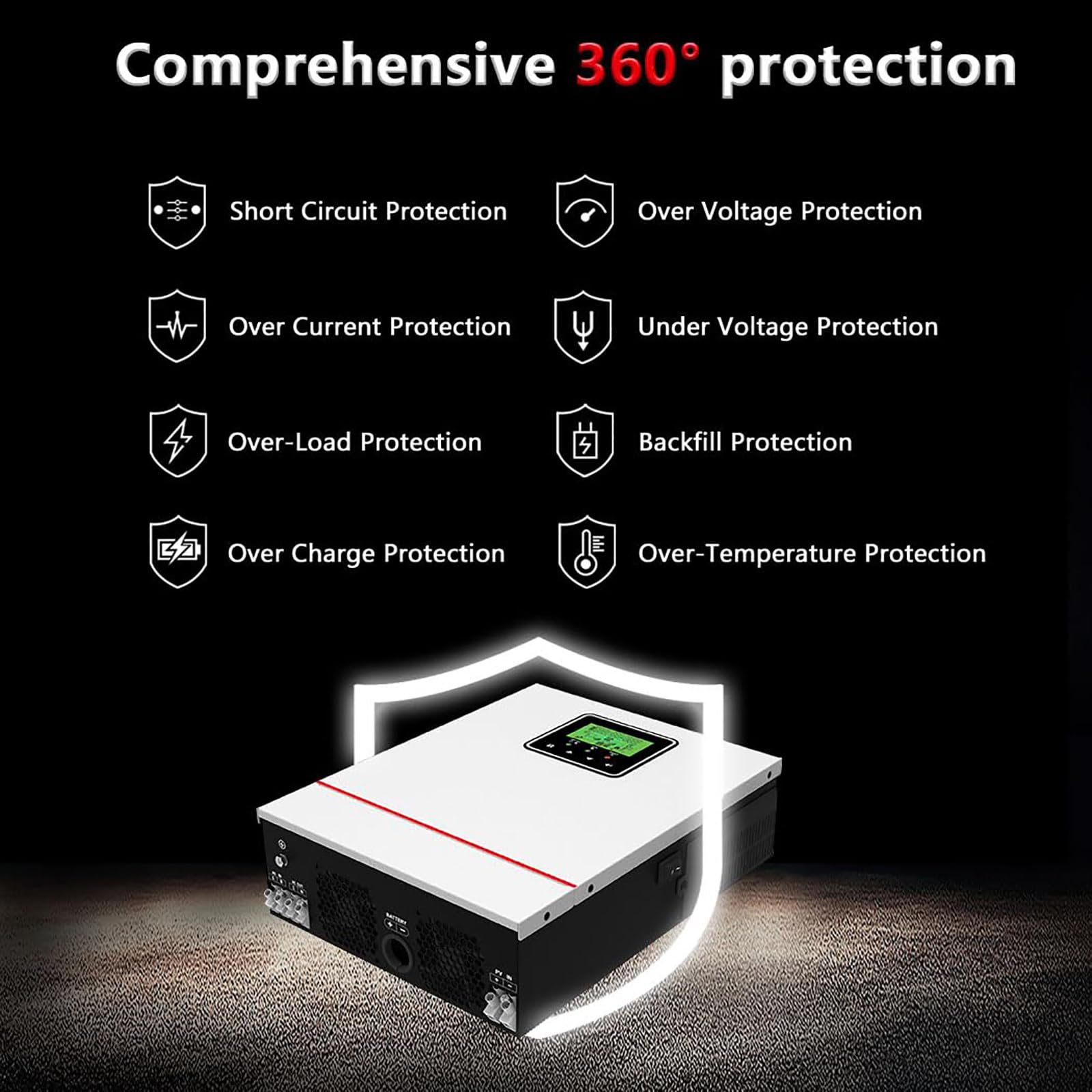 Inverter solare ibrido da 1000 W/1500 W (DC 12 V/24 V - AC 230 V), con regolatore di carica da 40 A, trasformatore a onda sinusoidale pura, potenza fotovoltaica massima 600 W/1200 W, ingresso DC 150