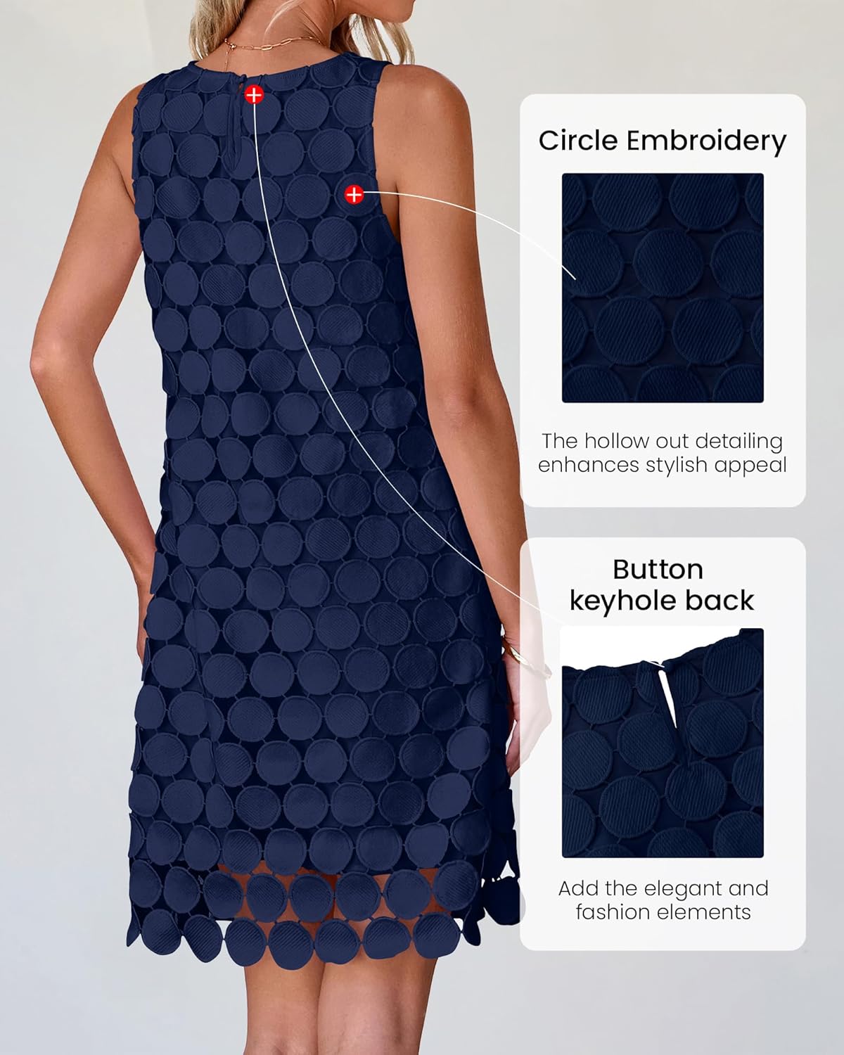 BTFBM Women Hollow Out Circle Embroidered Short Dresses Summer Casual Sleeveless Vacation Party Cocktail Tank Dress