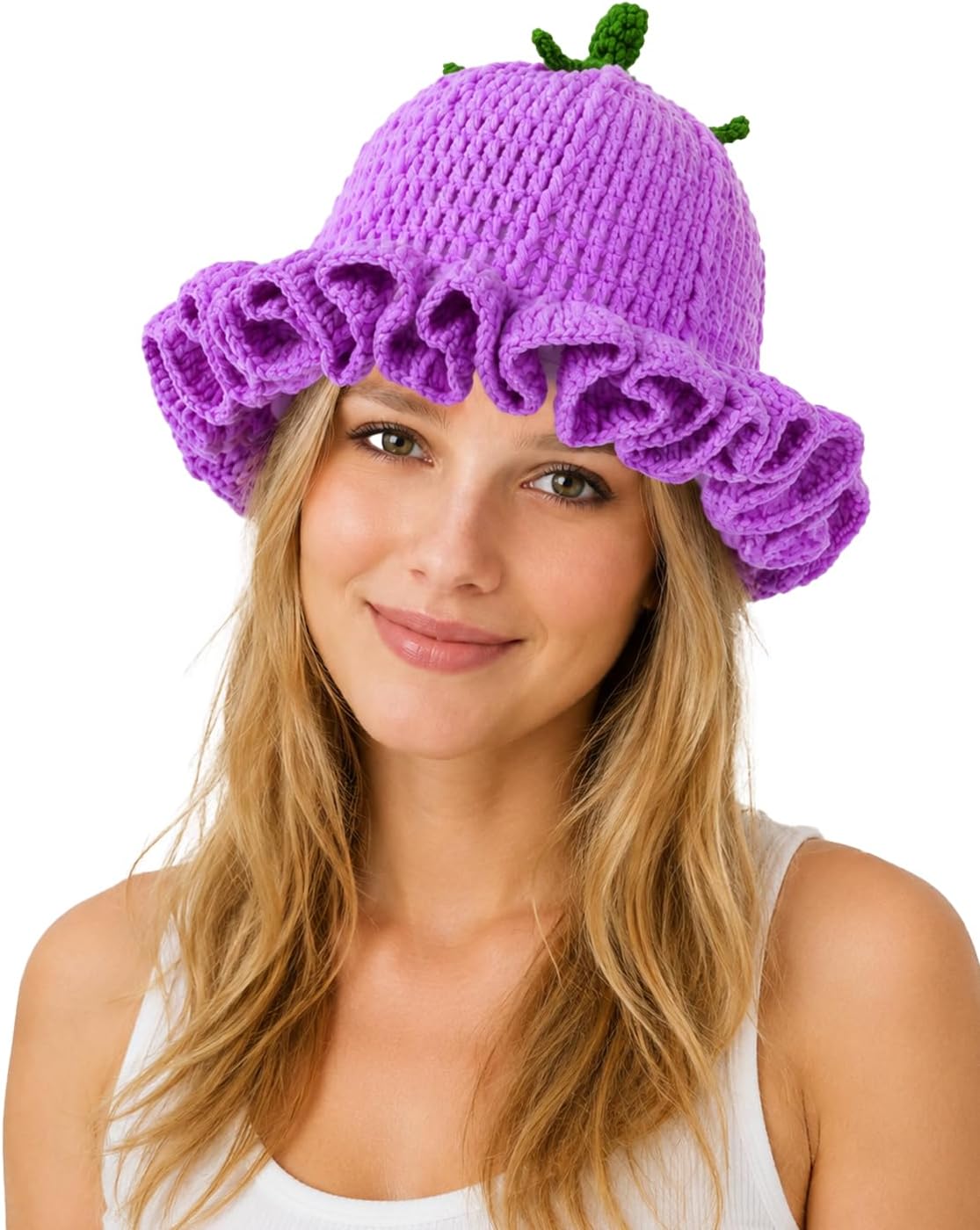 Crochet Bucket Hat for Women Men Fruit Knit Handmade Ruffle Brim Cap Cosplay Halloween Costumes