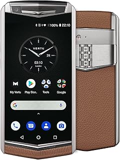 Vertu Aster P Ti Silver-SS Unlock Android Smartphone, Sapphire Crystal Screen Phones, 4G Android Smartphone Dual SIM, 6G+128G, 12MP Camera,Calf Leather Craft, Brown