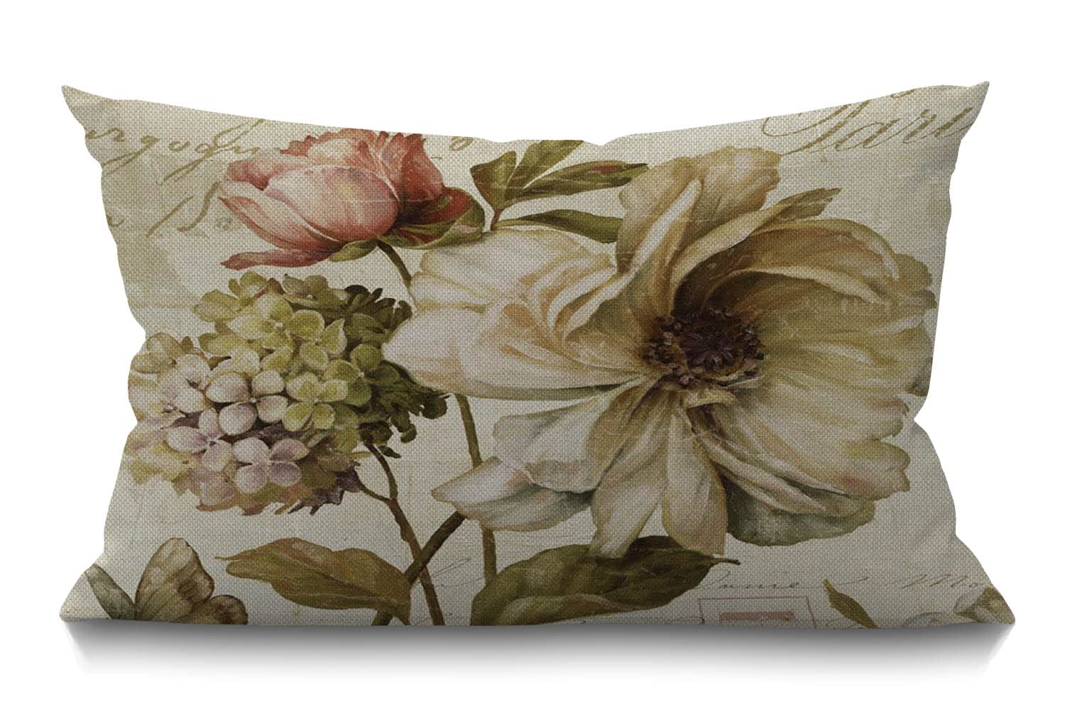 Bgbdeia Multi 277 Farmhouse Cushion Cover Vintage Flower Print 12" X 20" Lumbar Pillow Covers Home Decorative Cotton Linen Pillow Case For Sofa Couch Housewarming Gifts Family Room Décor 30 X 50 Cm