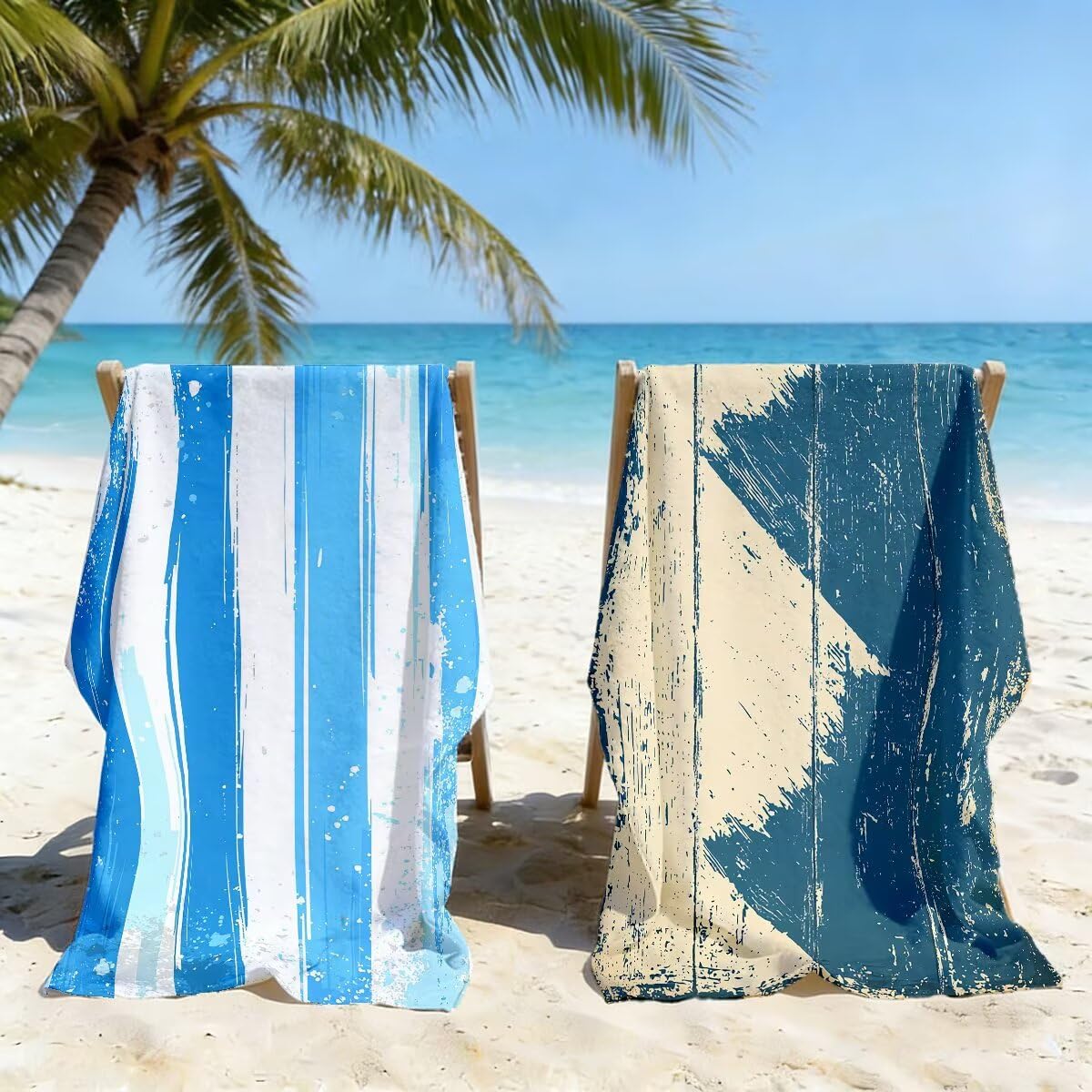 Ręcznik plażowy XXL, 100 x 220 cm, zestaw 2 szt., ręcznik plażowy z mikrofibry w stylu retro, szybkoschnący, do sauny, fitness, bez piasku, ręcznik plażowy, do sauny, duży ręcznik kąpielowy, prezent