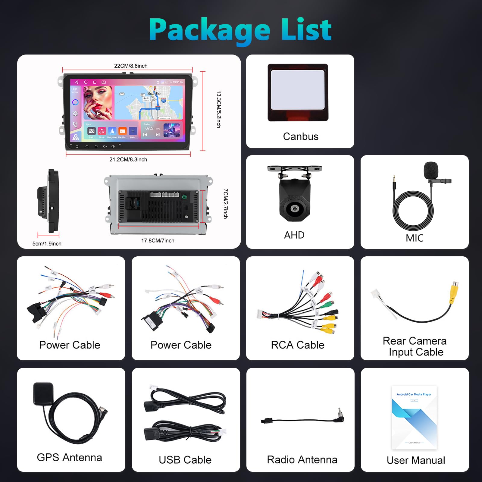 4GB RAM + 64GB ROM Carplay Autoradio per VW Golf 5/Tiguan/Touran/Passat/Polo/Skoda/Caddy/Seat con Wireless Android Auto Touchscreen da 9 pollici GPS/WiFi/FM/RDS/SWC/Canbus/BT/EQ+AHD Camera