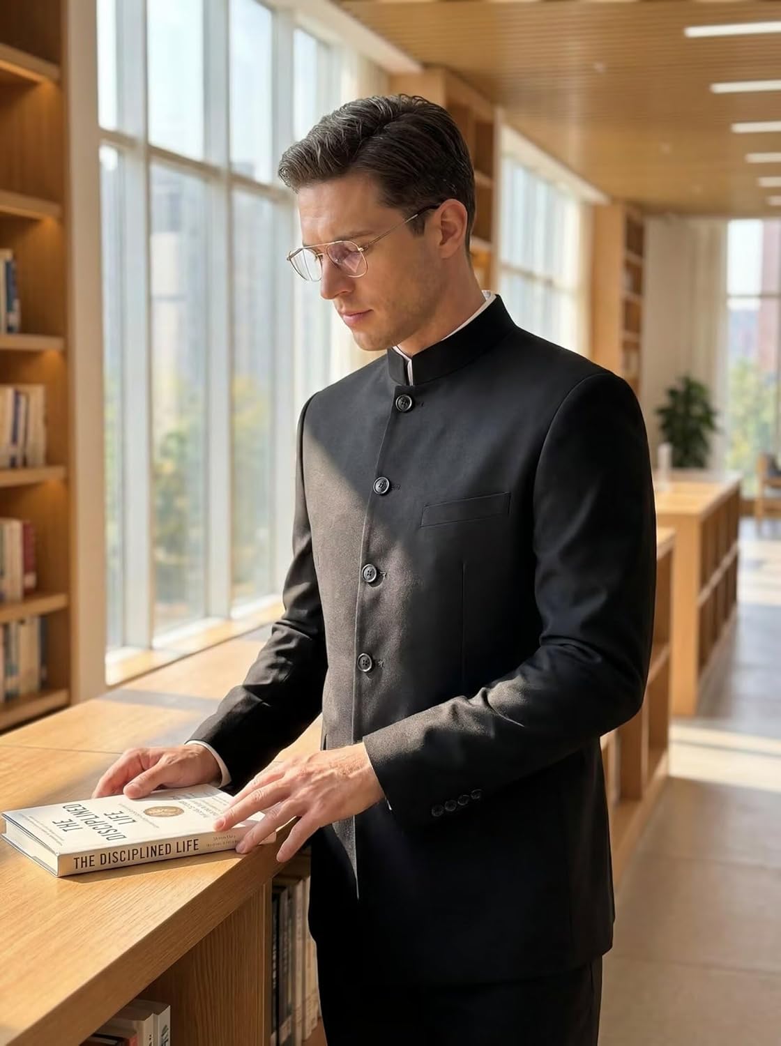 Chinese Blazer for Men Slim Fit Mens Casual Suit Blazer Jackets Stand Mandarin Collar Business Dress Sport Coats