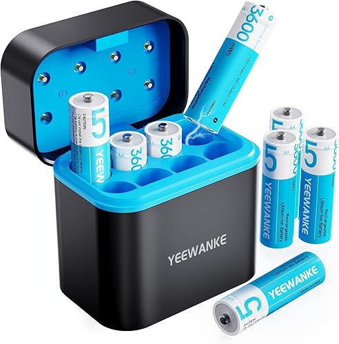 Baterías AA recargables con cargador, paquete de 8 ranuras de 1.5 V, alta potencia, 3600 mWh, batería doble A de litio, batería AA de iones de litio