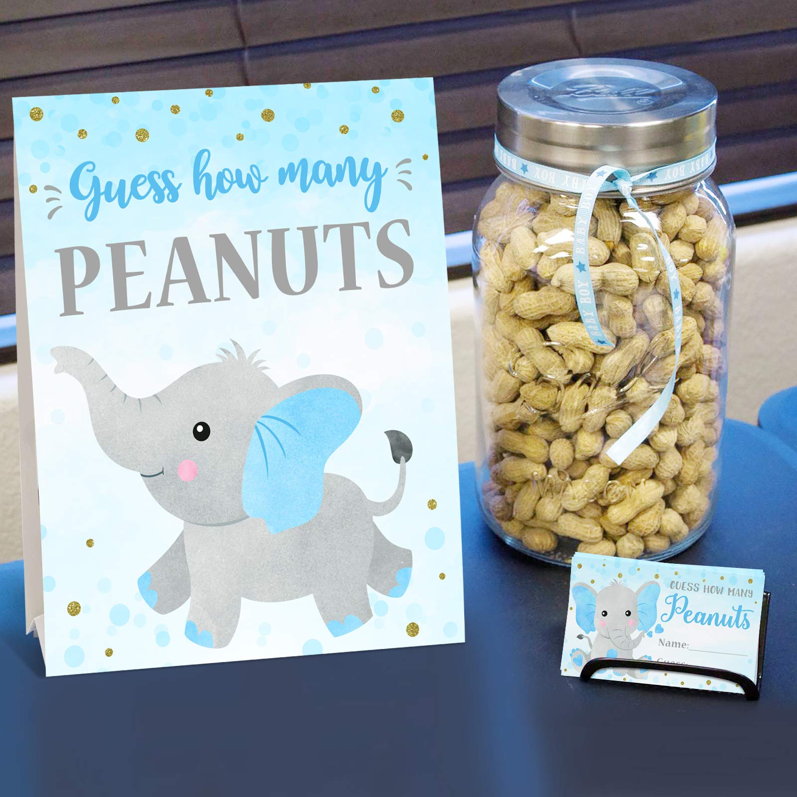 Blue Elephant Baby Shower Guessing Game How Many Peanuts are in The Jar