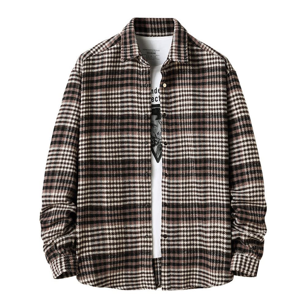 HGJH Freizeithemden Für Herren, Herren Langarm Flanellhemd Thermohemd Kleines Gitter Braun Hemd Herren Holzfäller Bequem Karierte Hemdjacke Lässiges Arbeitshemd Für Herren Jungen