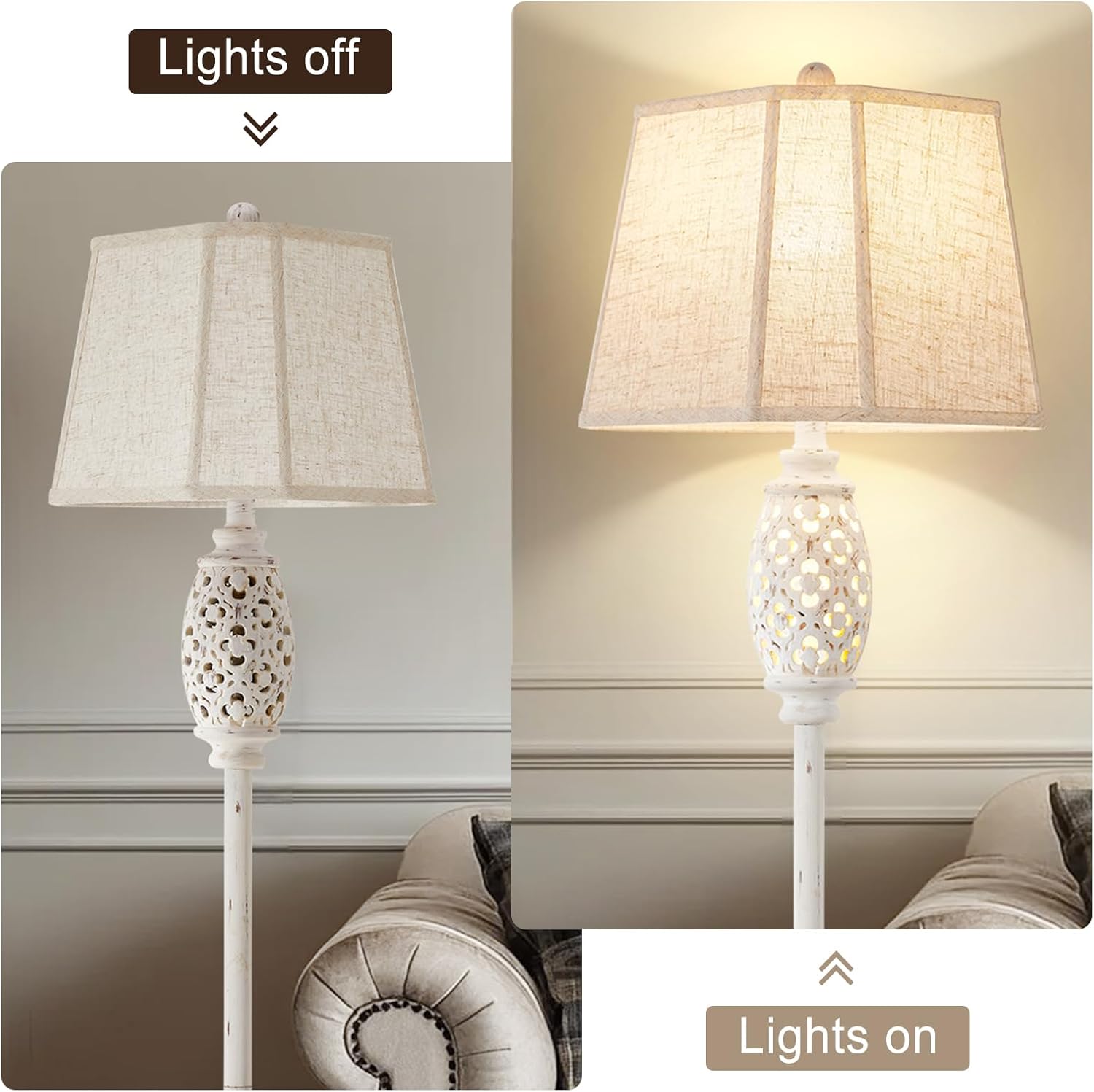 2-Pack Rectangular Lampshades, 10.5 x 10 x 13 Inches Medium Cut Corner Beige Linen with Lamp Harps, Compatible with E26 & Saddle Base, Easy Assembly
