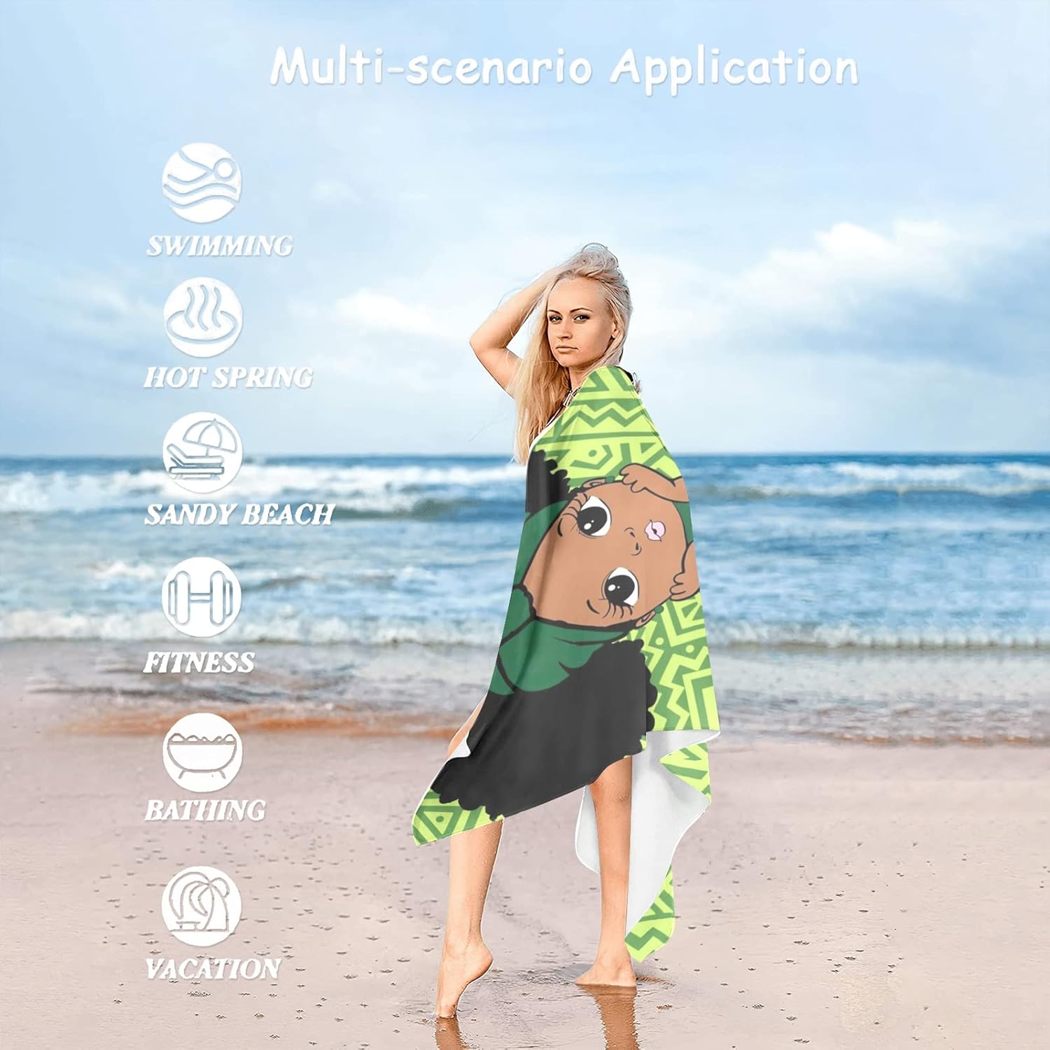 Ethnic Afro Girl Personalized Beach Towel Custom Pool Bath Towels for Kids Adult Women Men for Girl Boy Birthday (60 X 30 Inches)