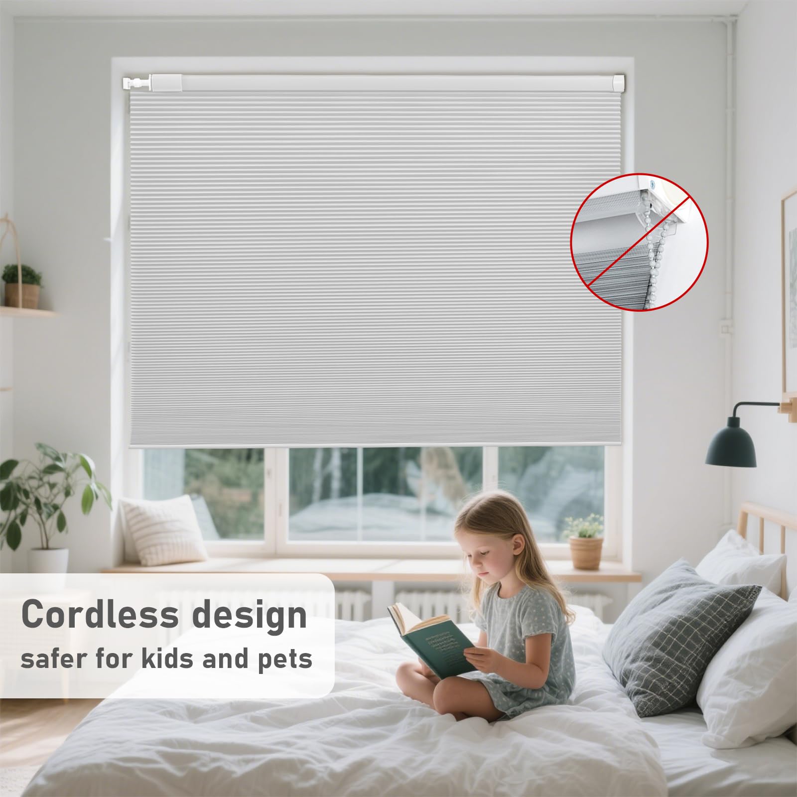 Store Enrouleur occultant sans perçage en Cellulose nid d'abeille sans Cordon - Opaque - Store plissé en nid d'abeille pour fenêtre - Fait sur Mesure (Blanc, 120 x 180 cm)