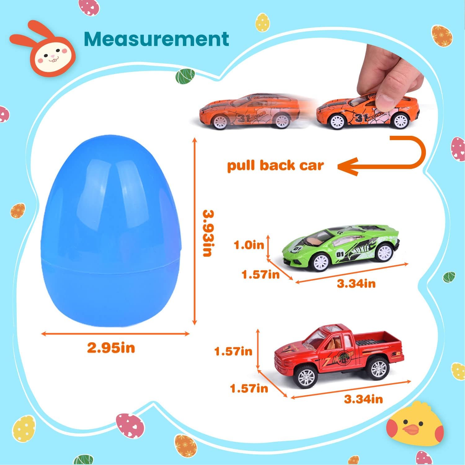 FUN LITTLE TOYS 12 Pcs Easter Eggs Prefilled with Pull Back Cars Toy, Vehicles for Easter Party Favors, Mini Car Toy for Kids Boys Girls, Easter Basket Stuffers, Easter Egg Fillers, Goodie Bag Fillers