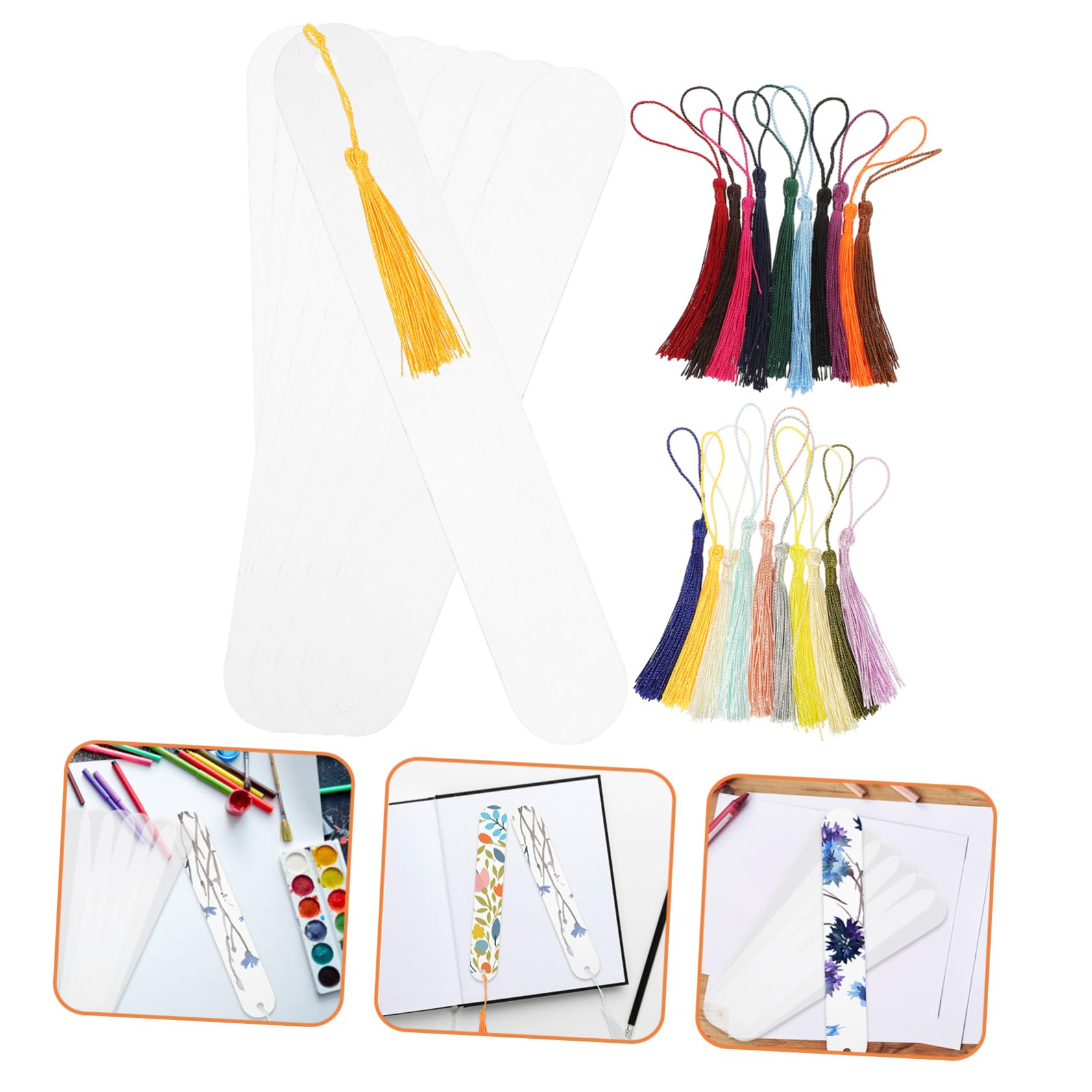STOBOK 3sets Segnalibri Trasparenti Acrilico Con Nappine Decorative Segnalibri Fatti Mano Per Lettori e Studenti Come e Decorazione Per Libri