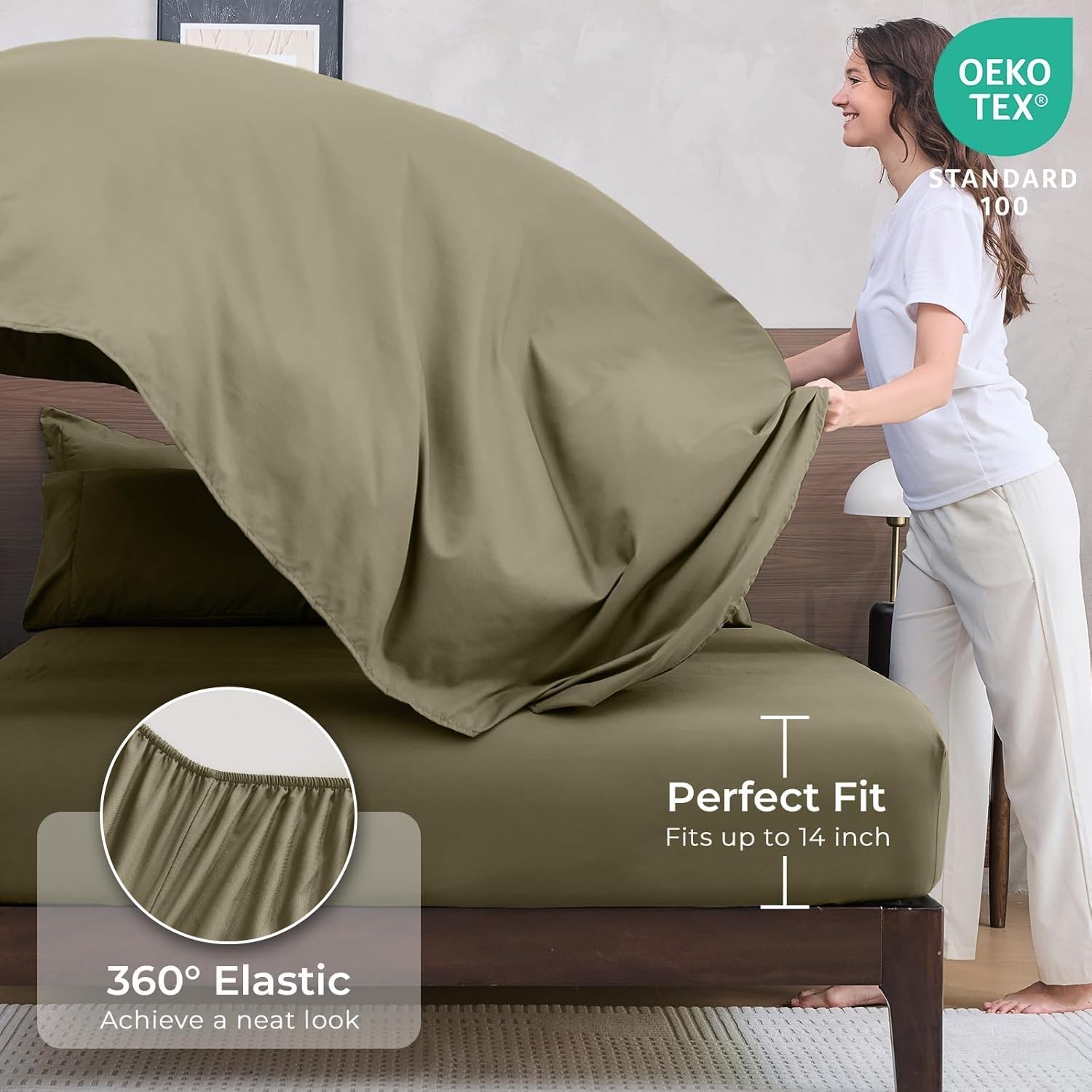 HEVUMYI Olive Green Twin Comforter Set - 5-Piece All Season Bed in a Bag Twin, Ultra Soft Bedding Set with Comforter, Flat Sheet, Fitted Sheet, Pillowcases, Pillow Shams, Olive Green - Image 5