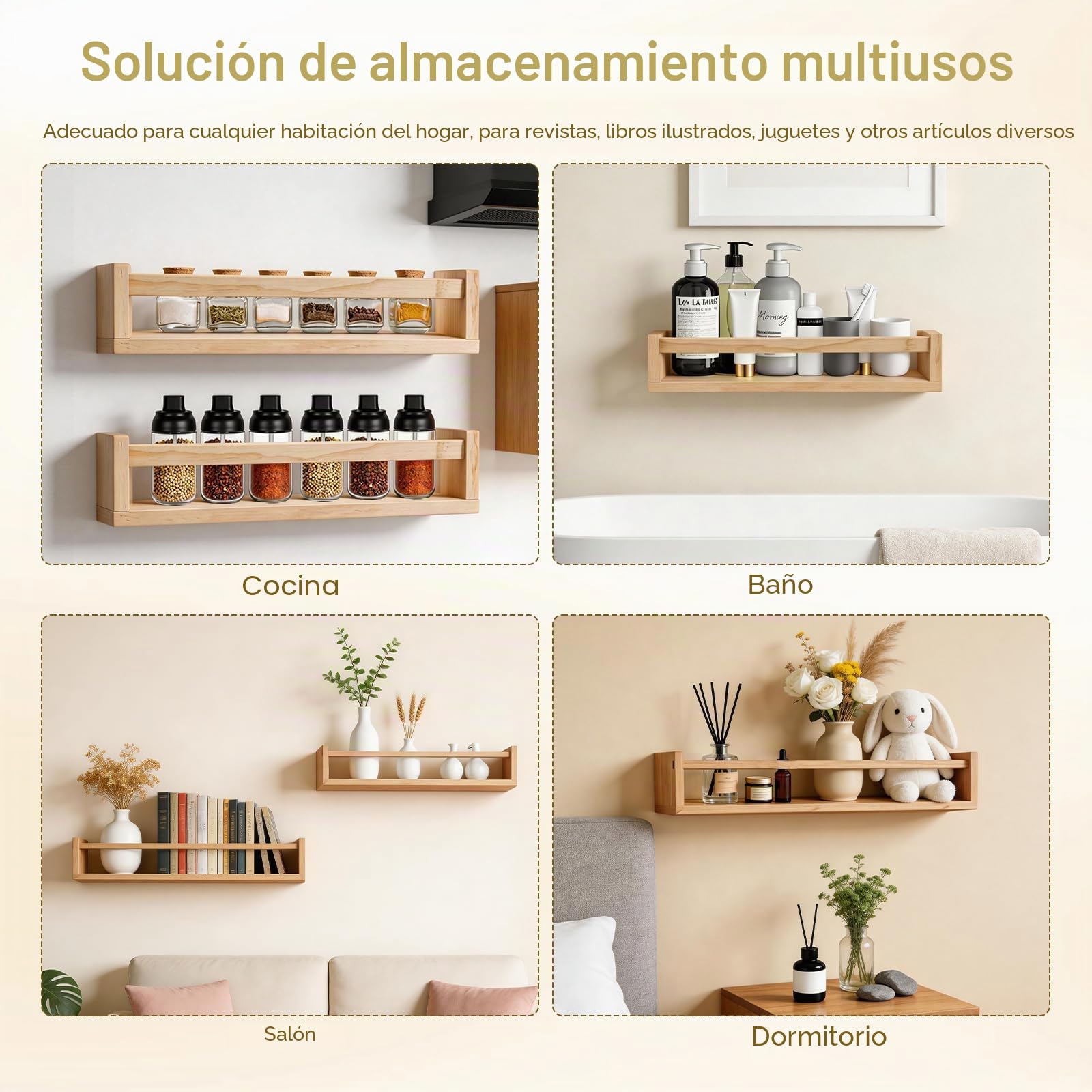 Juego de 4 estantes flotantes de Madera para Libros de Pared para guardería | estante de exhibición montado en la pared para el hogar, dormitorio, habitación del bebé, habitación de los niños